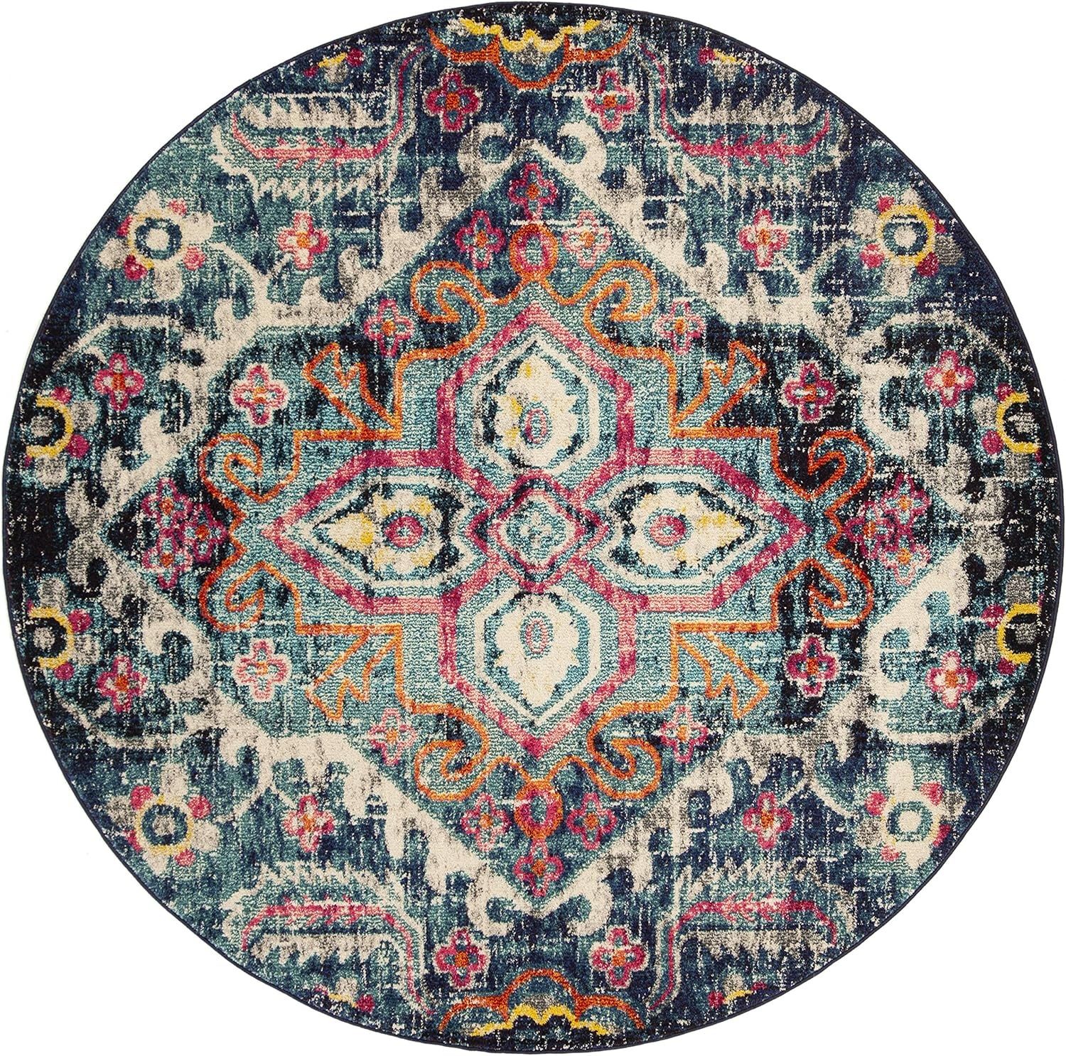image:imageSAFAVIEH Monaco Collection Area Rug 8 x 10 Blue amp Fuchsia Boho Chic Medallion Distressed Design NonShedding amp Easy Care Ideal for High Traffic Areas in Living Room Bedroom MNC252JBlueFuchsia
