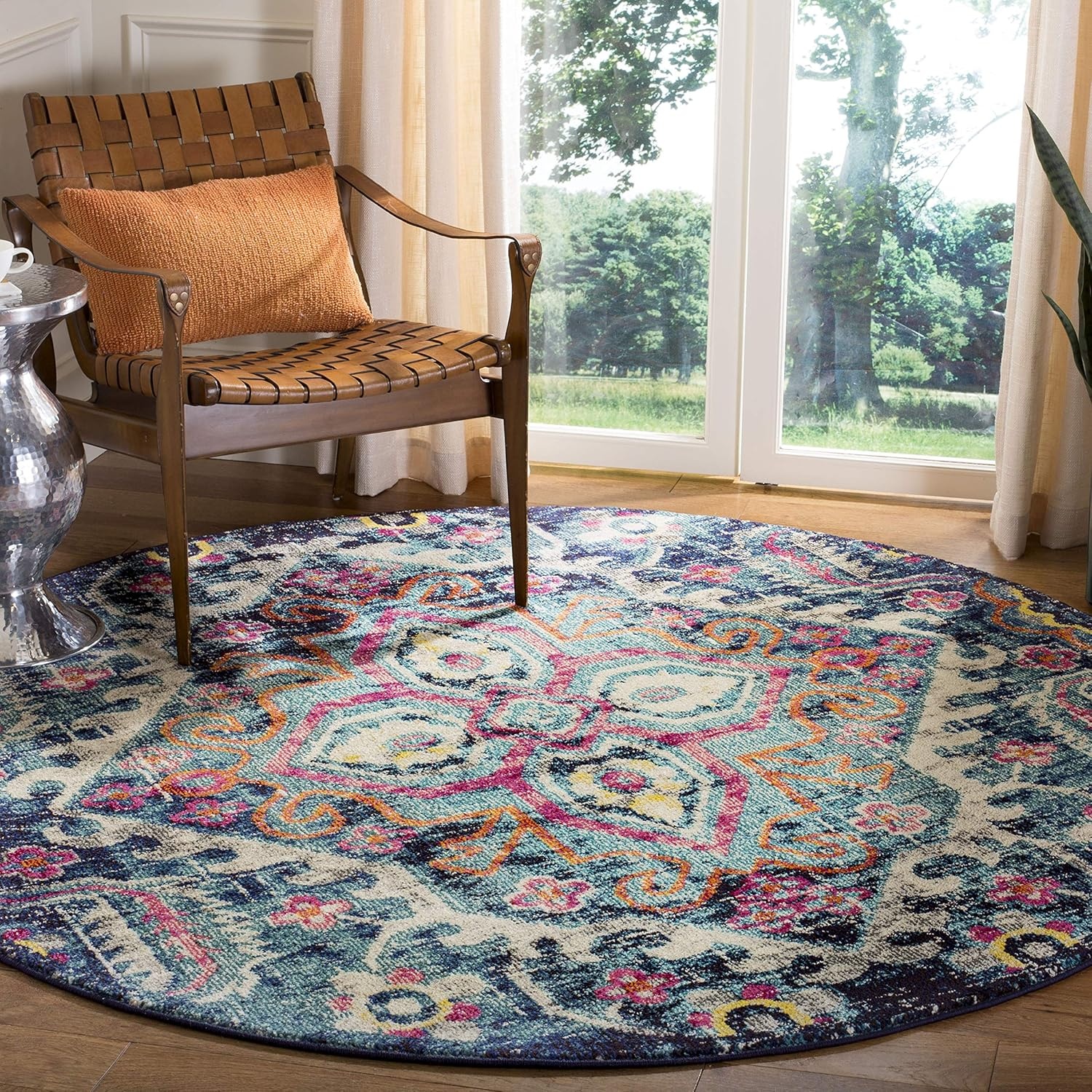 image:imageSAFAVIEH Monaco Collection Area Rug 8 x 10 Blue amp Fuchsia Boho Chic Medallion Distressed Design NonShedding amp Easy Care Ideal for High Traffic Areas in Living Room Bedroom MNC252JBlueFuchsia