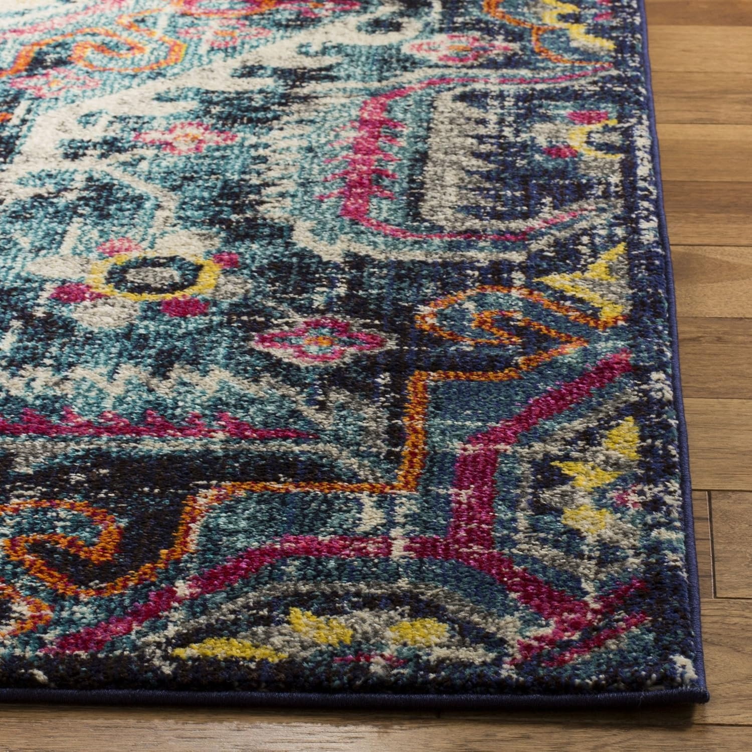 image:imageSAFAVIEH Monaco Collection Area Rug 8 x 10 Blue amp Fuchsia Boho Chic Medallion Distressed Design NonShedding amp Easy Care Ideal for High Traffic Areas in Living Room Bedroom MNC252JBlueFuchsia