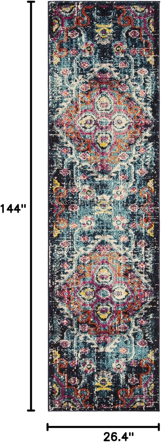 image:imageSAFAVIEH Monaco Collection Area Rug 8 x 10 Blue amp Fuchsia Boho Chic Medallion Distressed Design NonShedding amp Easy Care Ideal for High Traffic Areas in Living Room Bedroom MNC252JBlueFuchsia