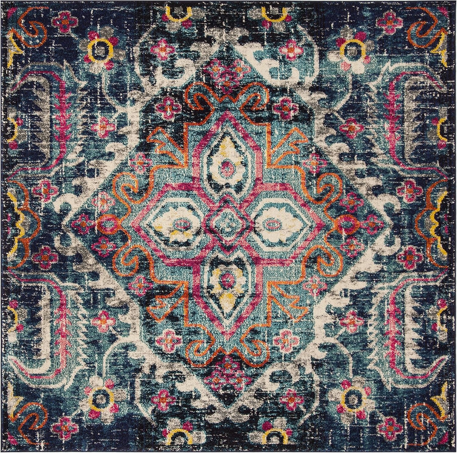 image:imageSAFAVIEH Monaco Collection Area Rug 8 x 10 Blue amp Fuchsia Boho Chic Medallion Distressed Design NonShedding amp Easy Care Ideal for High Traffic Areas in Living Room Bedroom MNC252JBlueFuchsia