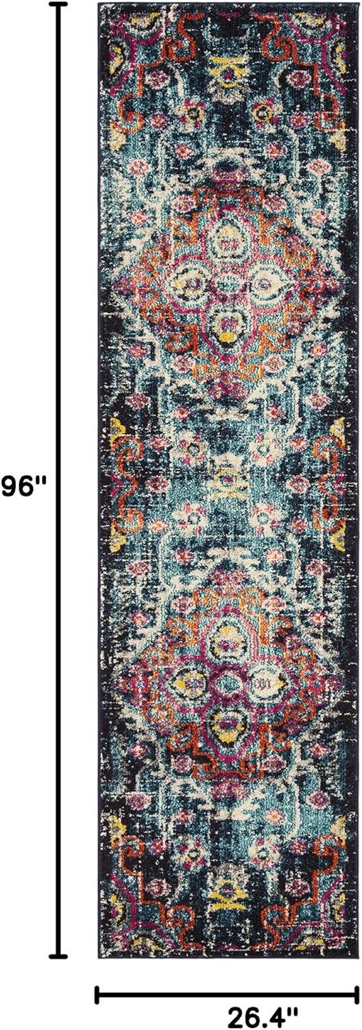 image:imageSAFAVIEH Monaco Collection Area Rug 8 x 10 Blue amp Fuchsia Boho Chic Medallion Distressed Design NonShedding amp Easy Care Ideal for High Traffic Areas in Living Room Bedroom MNC252JBlueFuchsia