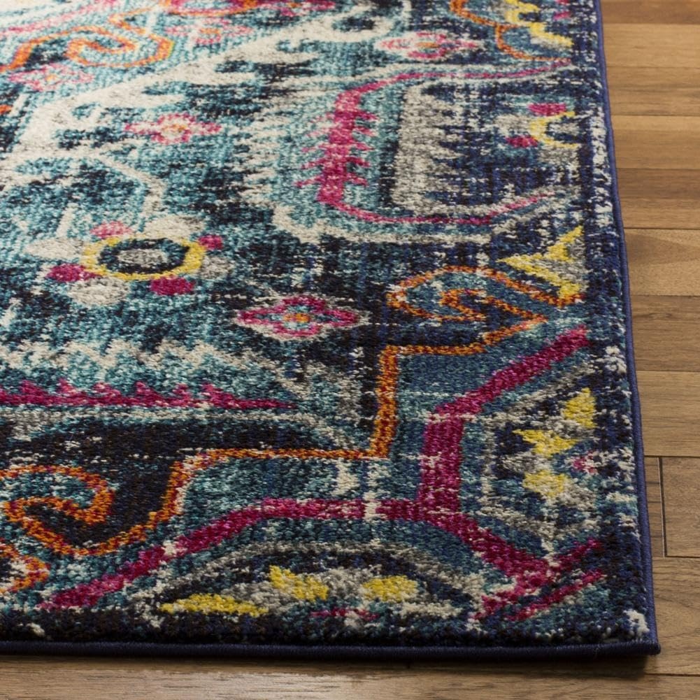 image:imageSAFAVIEH Monaco Collection Area Rug 8 x 10 Blue amp Fuchsia Boho Chic Medallion Distressed Design NonShedding amp Easy Care Ideal for High Traffic Areas in Living Room Bedroom MNC252JBlueFuchsia
