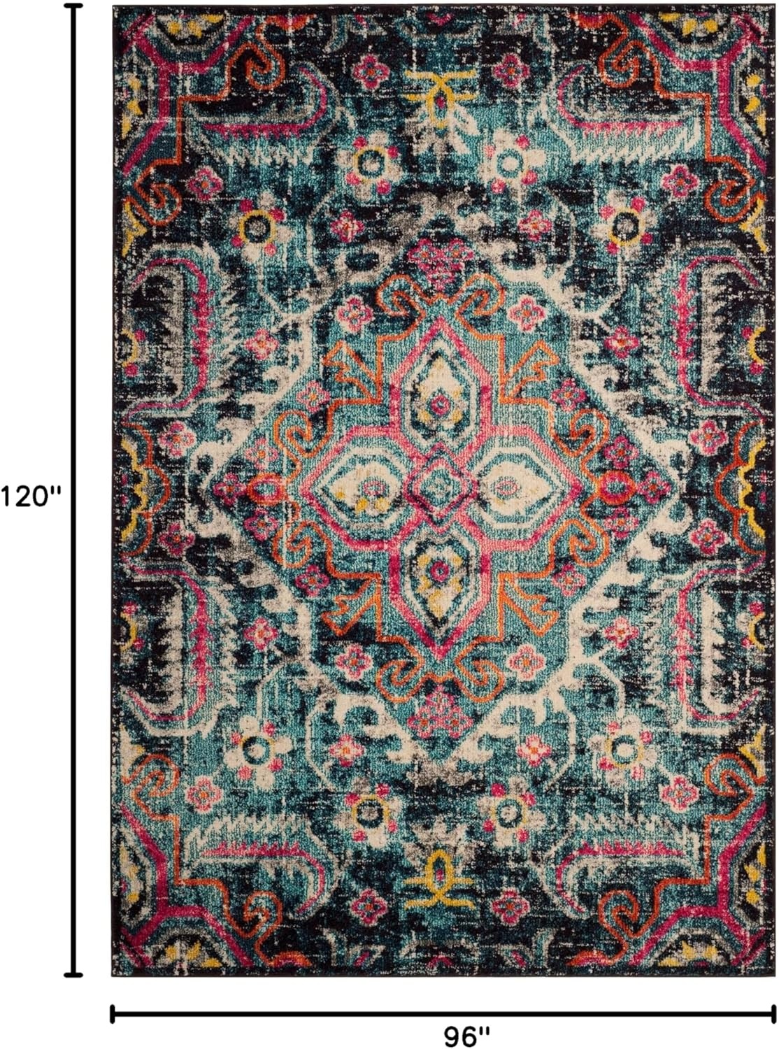 image:imageSAFAVIEH Monaco Collection Area Rug 8 x 10 Blue amp Fuchsia Boho Chic Medallion Distressed Design NonShedding amp Easy Care Ideal for High Traffic Areas in Living Room Bedroom MNC252JBlueFuchsia