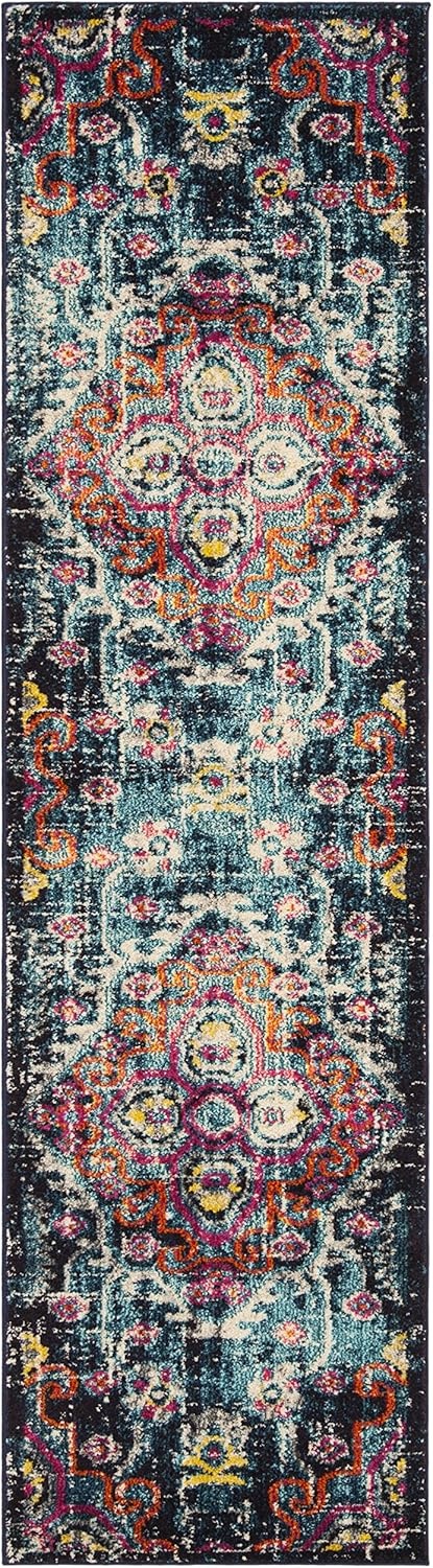 image:imageSAFAVIEH Monaco Collection Area Rug 8 x 10 Blue amp Fuchsia Boho Chic Medallion Distressed Design NonShedding amp Easy Care Ideal for High Traffic Areas in Living Room Bedroom MNC252JBlueFuchsia