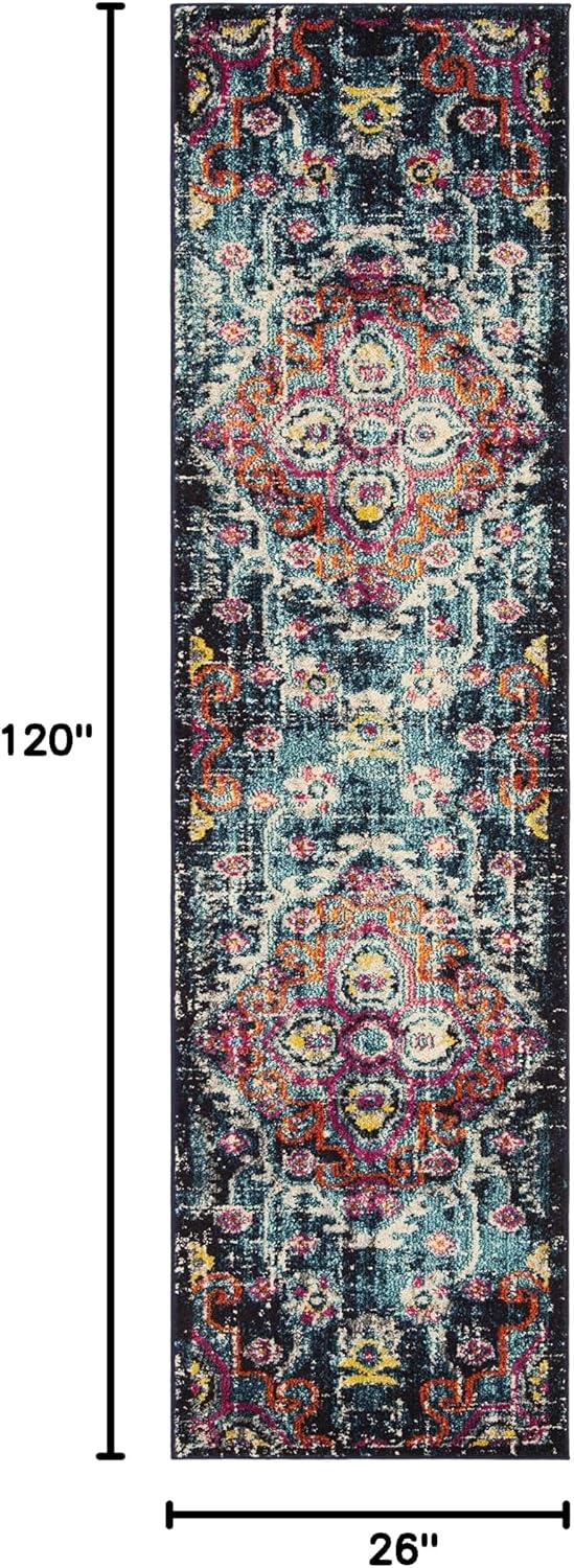 image:imageSAFAVIEH Monaco Collection Area Rug 8 x 10 Blue amp Fuchsia Boho Chic Medallion Distressed Design NonShedding amp Easy Care Ideal for High Traffic Areas in Living Room Bedroom MNC252JBlueFuchsia