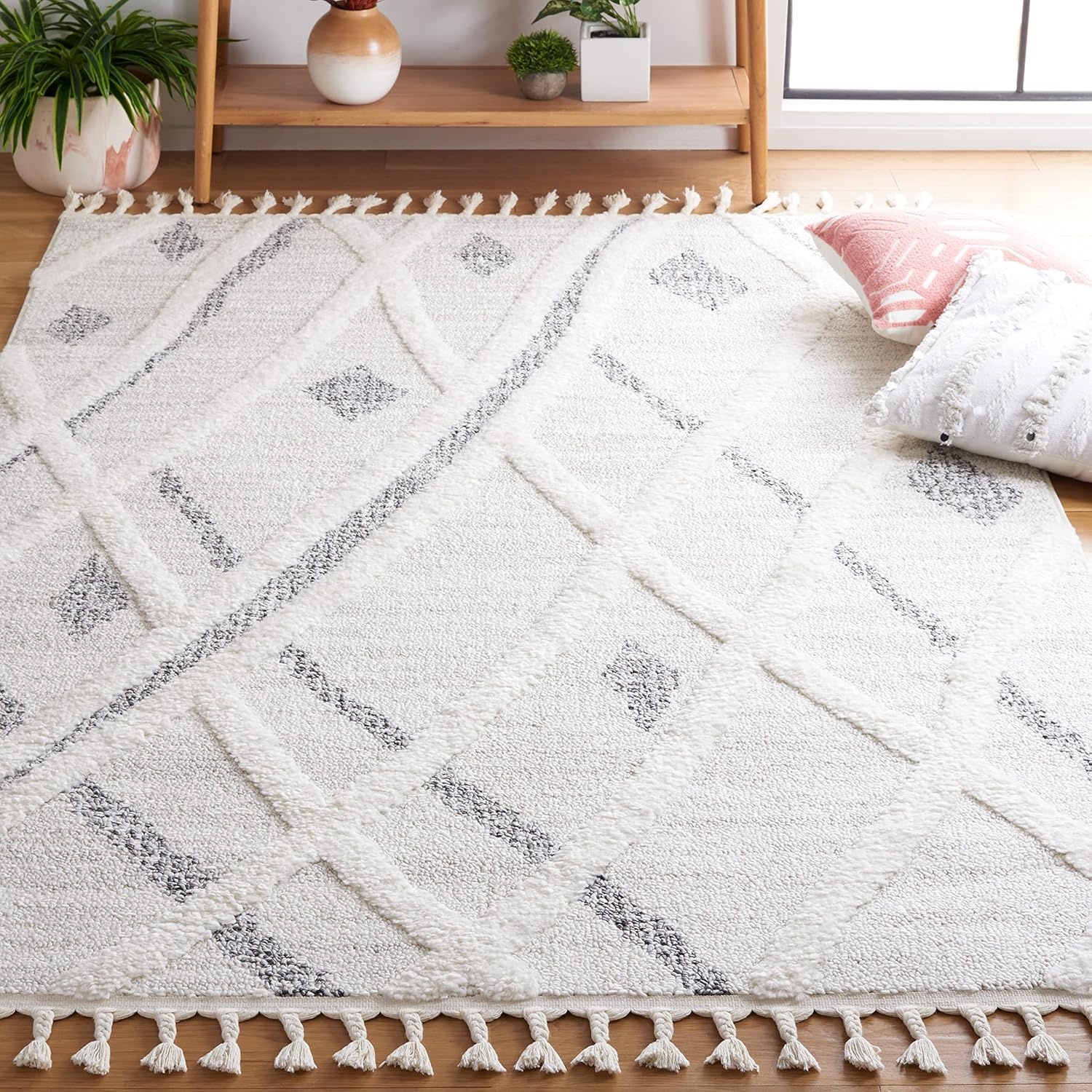 image:imageSAFAVIEH Moroccan Tassel Shag Collection Area Rug 9 x 12 Beige amp Grey Boho Design NonShedding amp Easy Care 2inch Thick Ideal for High Traffic Areas in Living Room Bedroom MTS638ABeigeGrey