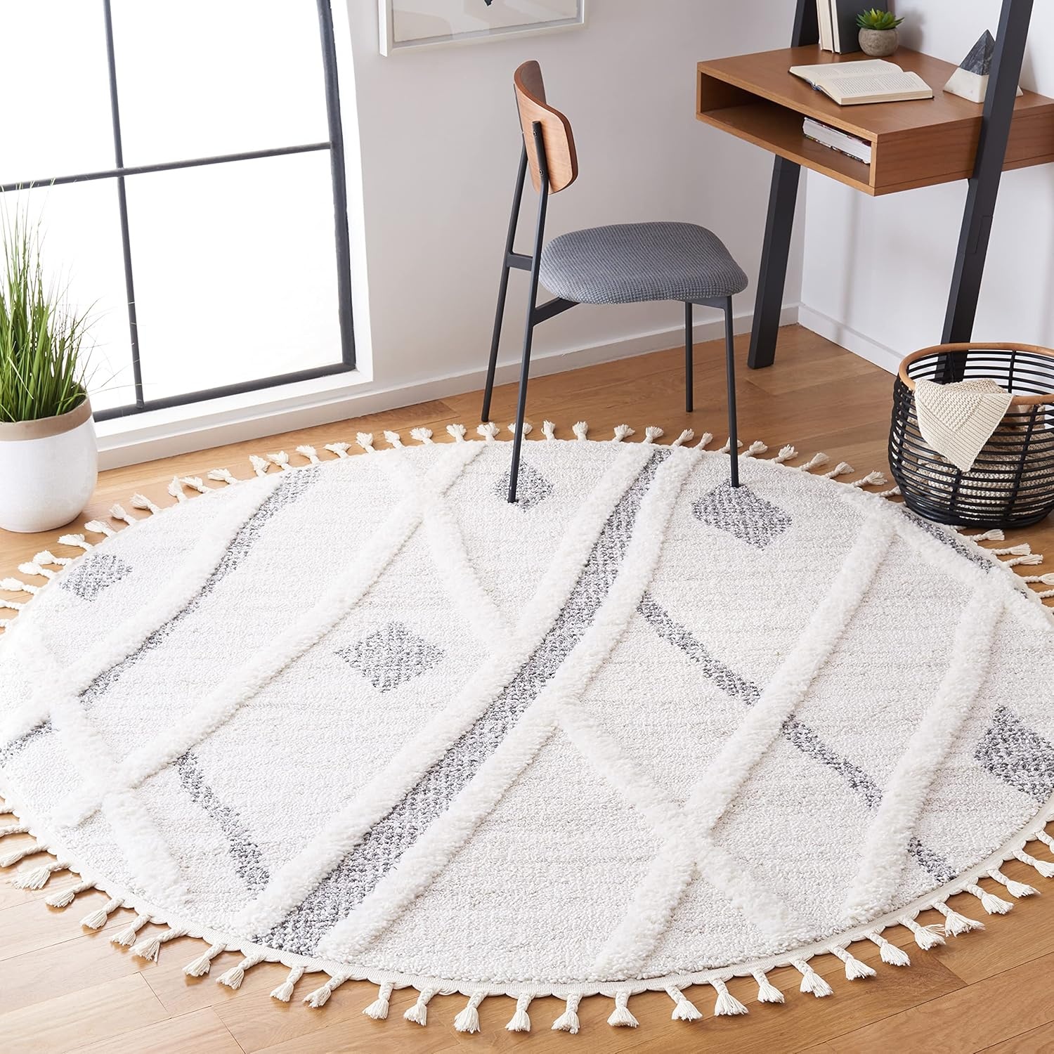 image:imageSAFAVIEH Moroccan Tassel Shag Collection Area Rug 9 x 12 Beige amp Grey Boho Design NonShedding amp Easy Care 2inch Thick Ideal for High Traffic Areas in Living Room Bedroom MTS638ABeigeGrey