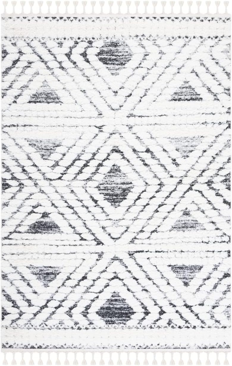 image:imageSAFAVIEH Moroccan Tassel Shag Collection Area Rug 9 x 12 Ivory amp Grey Boho Design NonShedding amp Easy Care 2inch Thick Ideal for High Traffic Areas in Living Room Bedroom MTS614AIvoryGrey
