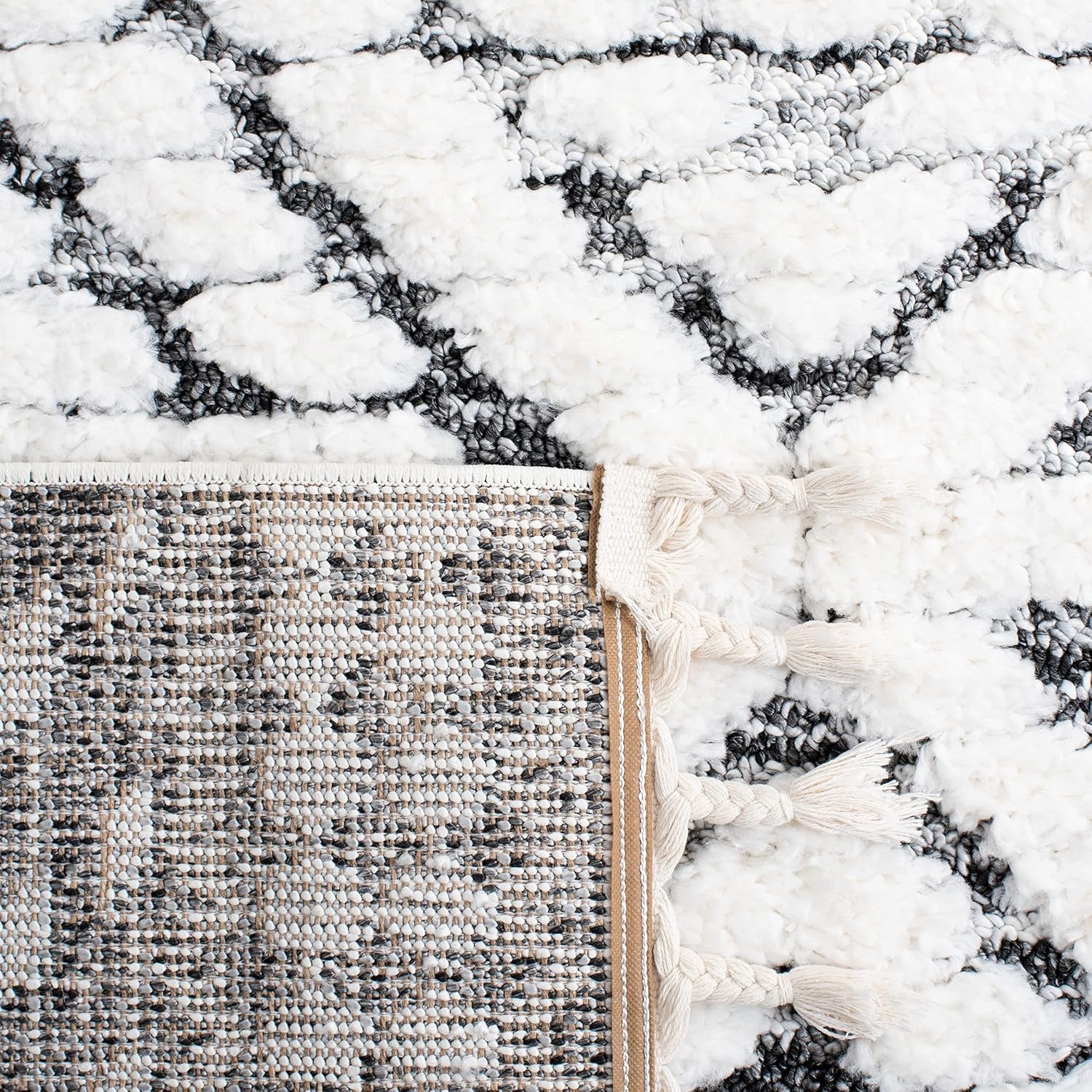 image:imageSAFAVIEH Moroccan Tassel Shag Collection Area Rug 9 x 12 Ivory amp Grey Boho Design NonShedding amp Easy Care 2inch Thick Ideal for High Traffic Areas in Living Room Bedroom MTS614AIvoryGrey
