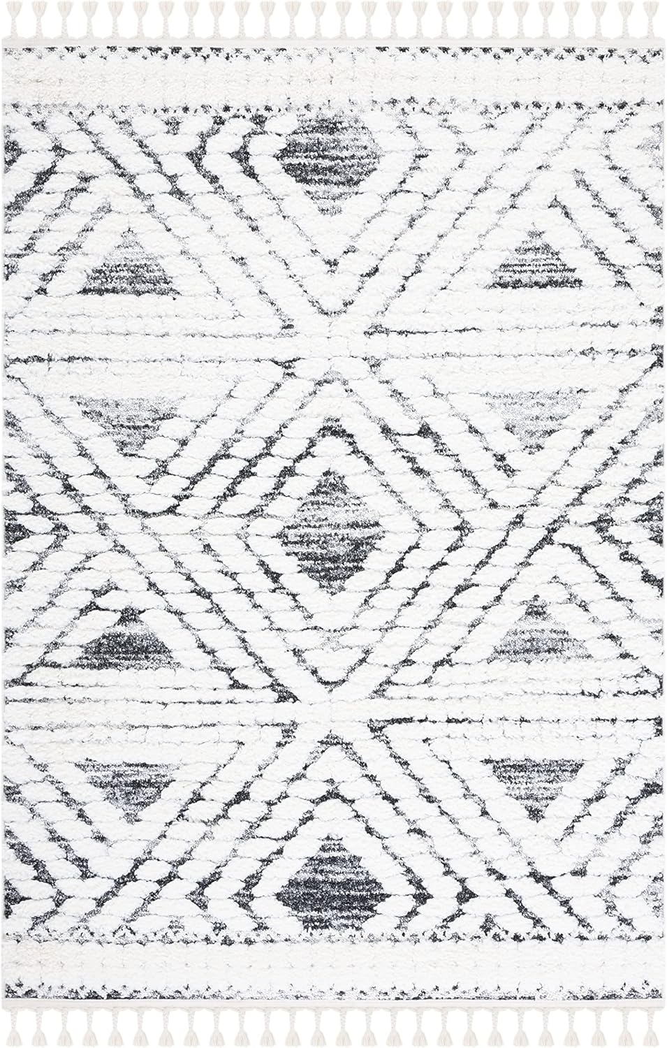 image:imageSAFAVIEH Moroccan Tassel Shag Collection Area Rug 9 x 12 Ivory amp Grey Boho Design NonShedding amp Easy Care 2inch Thick Ideal for High Traffic Areas in Living Room Bedroom MTS614AIvoryGrey