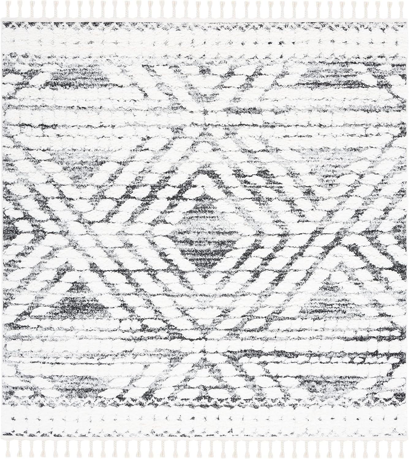 image:imageSAFAVIEH Moroccan Tassel Shag Collection Area Rug 9 x 12 Ivory amp Grey Boho Design NonShedding amp Easy Care 2inch Thick Ideal for High Traffic Areas in Living Room Bedroom MTS614AIvoryGrey