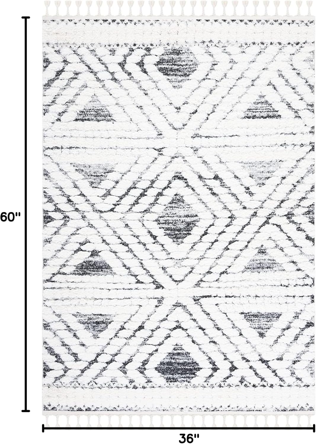 image:imageSAFAVIEH Moroccan Tassel Shag Collection Area Rug 9 x 12 Ivory amp Grey Boho Design NonShedding amp Easy Care 2inch Thick Ideal for High Traffic Areas in Living Room Bedroom MTS614AIvoryGrey