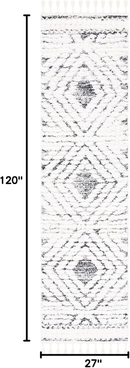 image:imageSAFAVIEH Moroccan Tassel Shag Collection Area Rug 9 x 12 Ivory amp Grey Boho Design NonShedding amp Easy Care 2inch Thick Ideal for High Traffic Areas in Living Room Bedroom MTS614AIvoryGrey