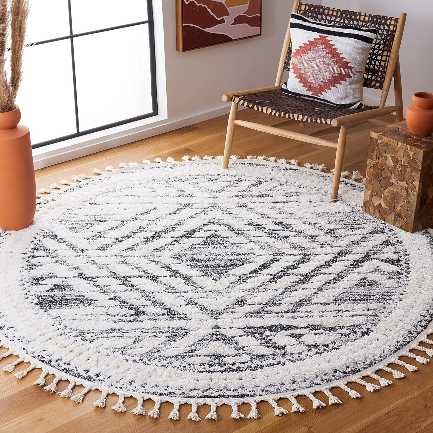 image:imageSAFAVIEH Moroccan Tassel Shag Collection Area Rug 9 x 12 Ivory amp Grey Boho Design NonShedding amp Easy Care 2inch Thick Ideal for High Traffic Areas in Living Room Bedroom MTS614AIvoryGrey