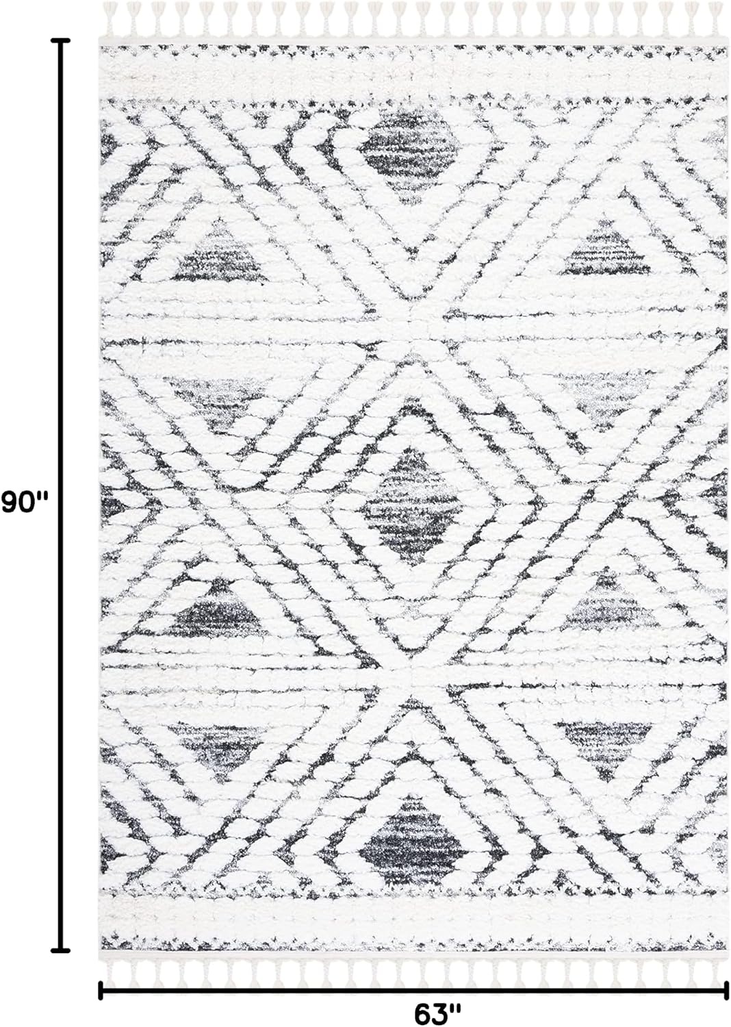 image:imageSAFAVIEH Moroccan Tassel Shag Collection Area Rug 9 x 12 Ivory amp Grey Boho Design NonShedding amp Easy Care 2inch Thick Ideal for High Traffic Areas in Living Room Bedroom MTS614AIvoryGrey