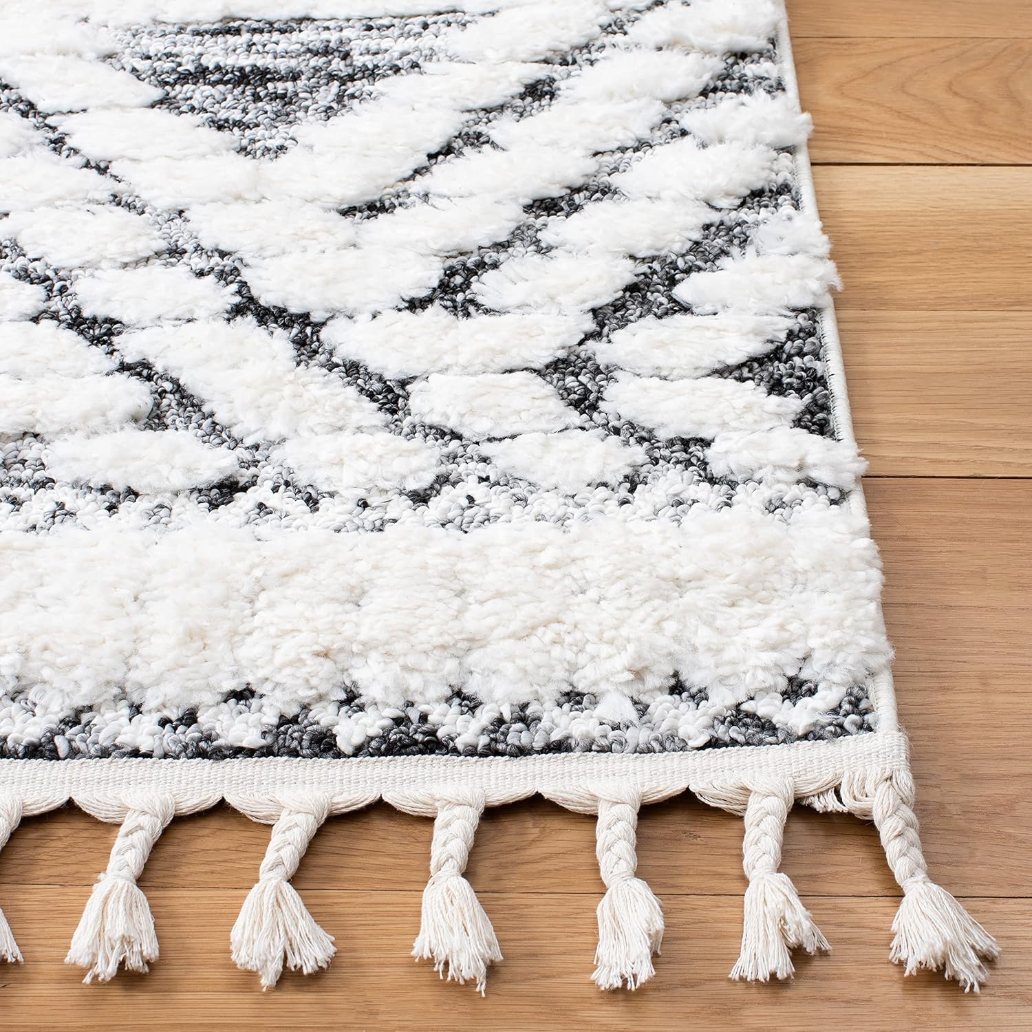 image:imageSAFAVIEH Moroccan Tassel Shag Collection Area Rug 9 x 12 Ivory amp Grey Boho Design NonShedding amp Easy Care 2inch Thick Ideal for High Traffic Areas in Living Room Bedroom MTS614AIvoryGrey