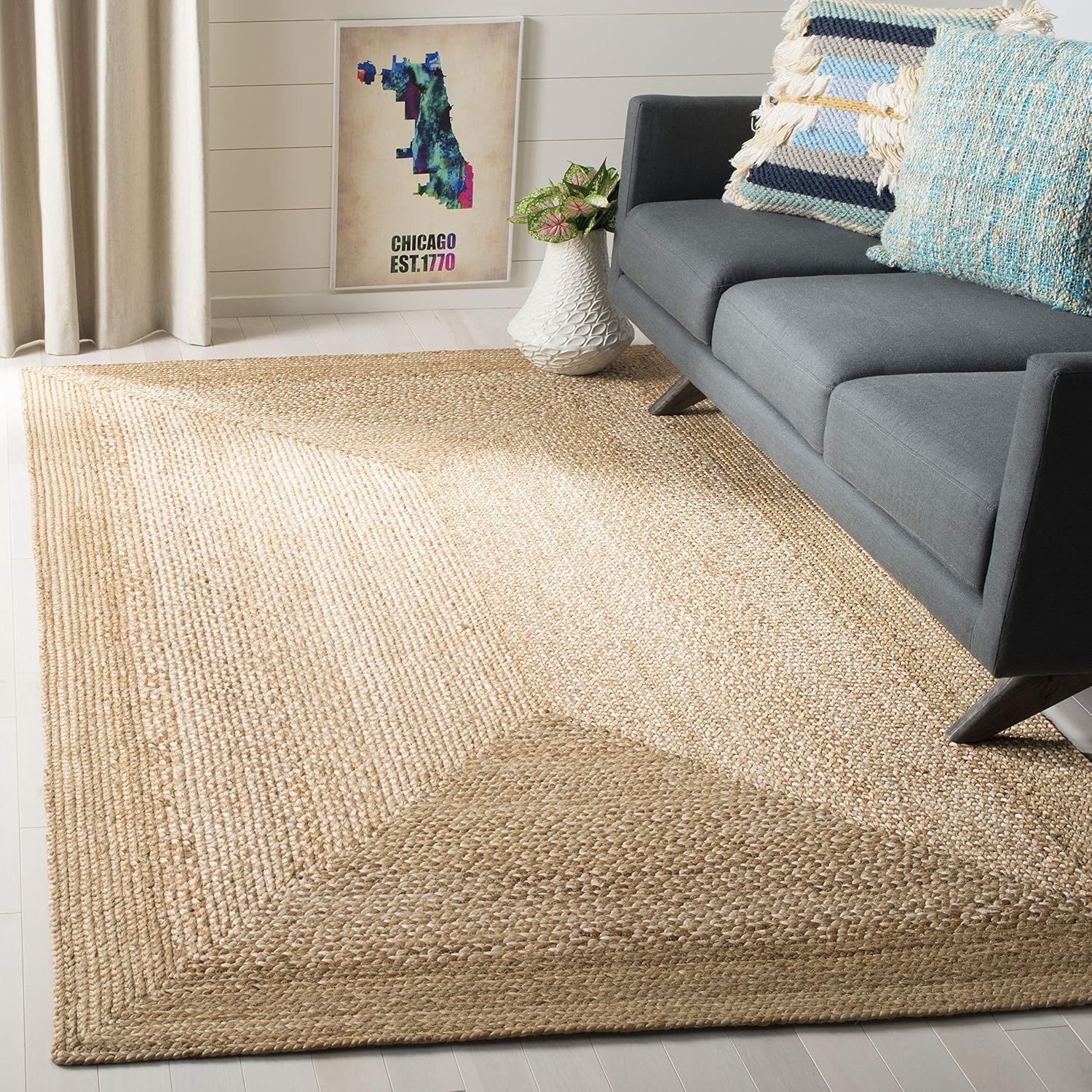 image:imageSAFAVIEH Natural Fiber Collection Area Rug 9 x 12 Natural amp Ivory Handmade Farmhouse Boho Coastal Rustic Jute Ideal for High Traffic Areas in Living Room Bedroom NF885BNaturalIvory
