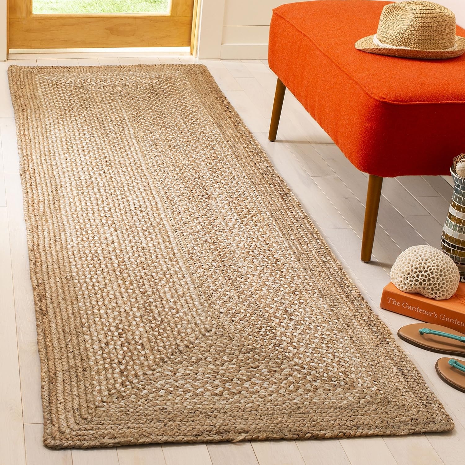 image:imageSAFAVIEH Natural Fiber Collection Area Rug 9 x 12 Natural amp Ivory Handmade Farmhouse Boho Coastal Rustic Jute Ideal for High Traffic Areas in Living Room Bedroom NF885BNaturalIvory