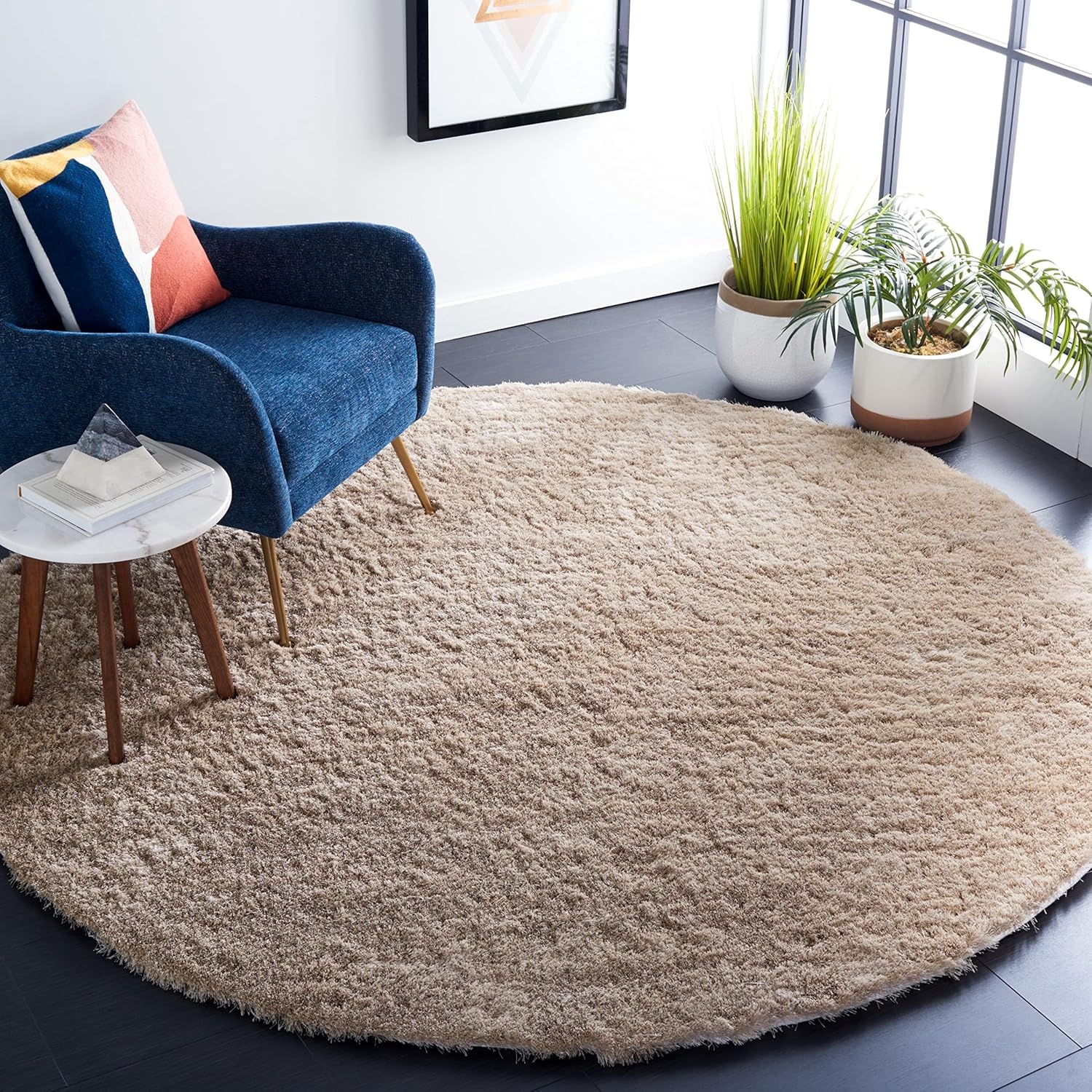 image:imageSAFAVIEH Paris Shag Collection Area Rug 9 x 12 Dark Beige Handmade Silken Glam 2inch Thick Ideal for High Traffic Areas in Living Room Bedroom SG512TDark Beige