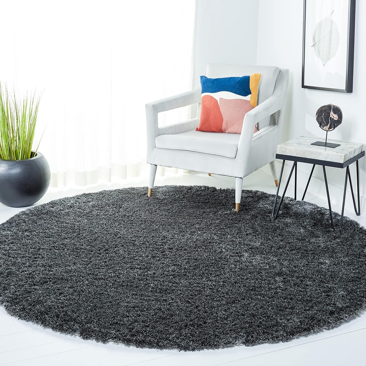 image:imageSAFAVIEH Paris Shag Collection Area Rug 9 x 12 Dark Beige Handmade Silken Glam 2inch Thick Ideal for High Traffic Areas in Living Room Bedroom SG512TDark Grey
