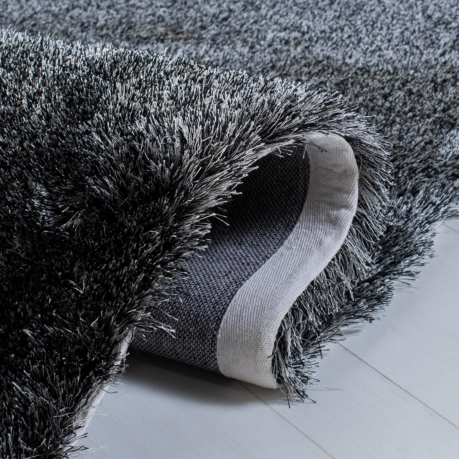 image:imageSAFAVIEH Paris Shag Collection Area Rug 9 x 12 Dark Beige Handmade Silken Glam 2inch Thick Ideal for High Traffic Areas in Living Room Bedroom SG512TDark Grey