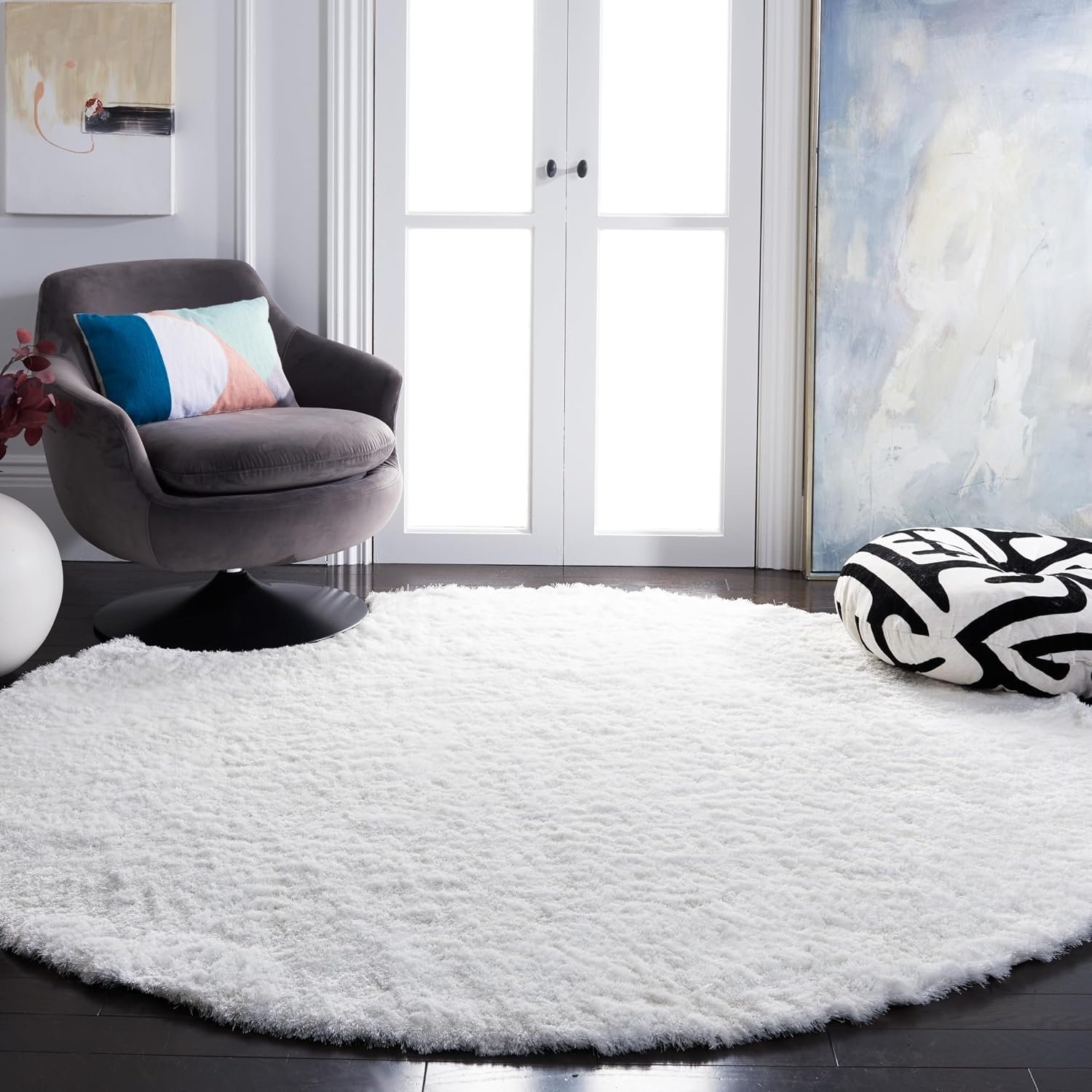 image:imageSAFAVIEH Paris Shag Collection Area Rug 9 x 12 Dark Beige Handmade Silken Glam 2inch Thick Ideal for High Traffic Areas in Living Room Bedroom SG512TIvory