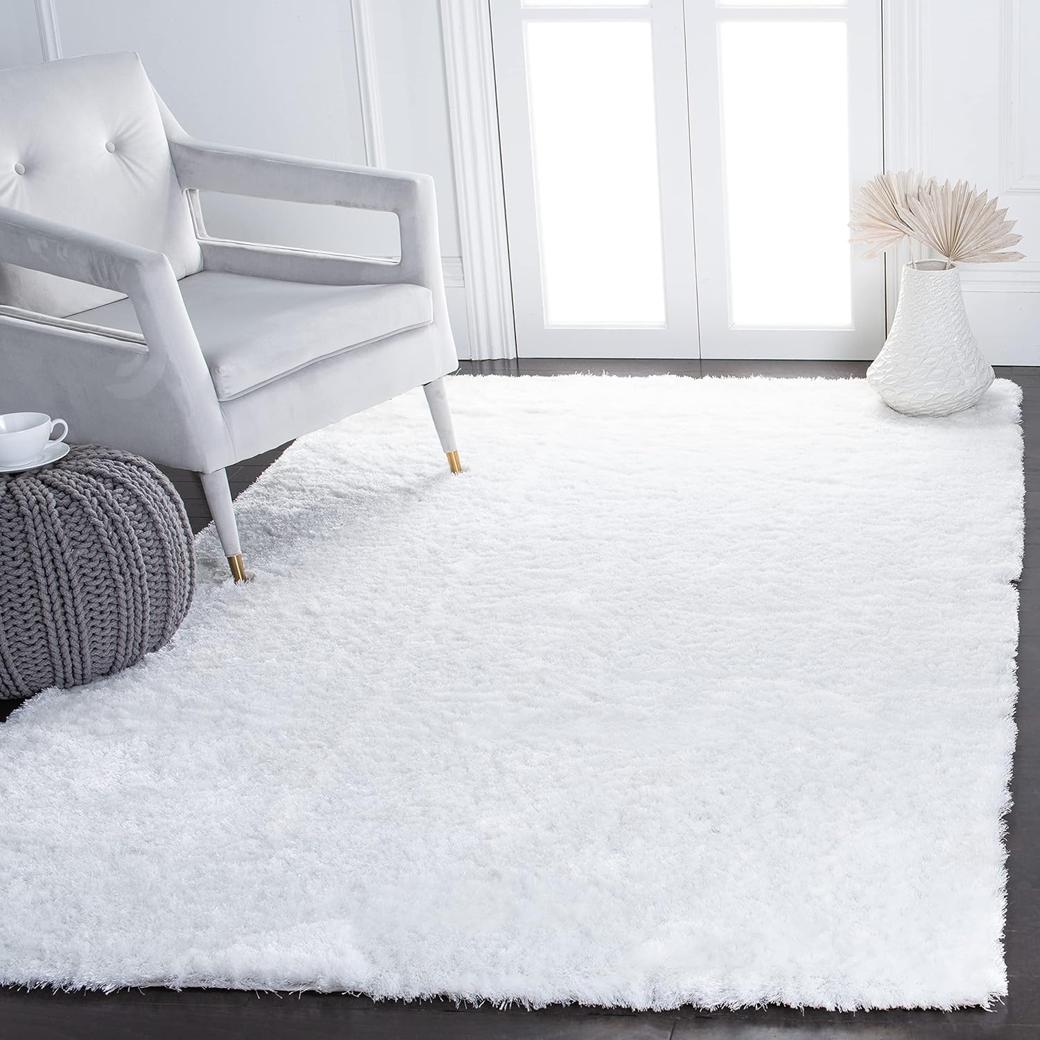 image:imageSAFAVIEH Paris Shag Collection Area Rug 9 x 12 Dark Beige Handmade Silken Glam 2inch Thick Ideal for High Traffic Areas in Living Room Bedroom SG512TIvory