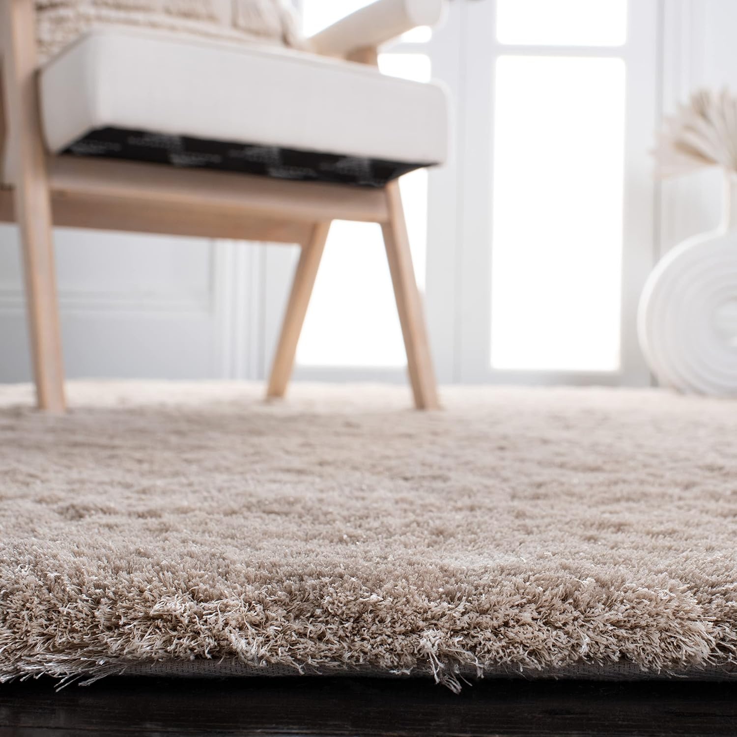 image:imageSAFAVIEH Paris Shag Collection Area Rug 9 x 12 Dark Beige Handmade Silken Glam 2inch Thick Ideal for High Traffic Areas in Living Room Bedroom SG512TDark Beige