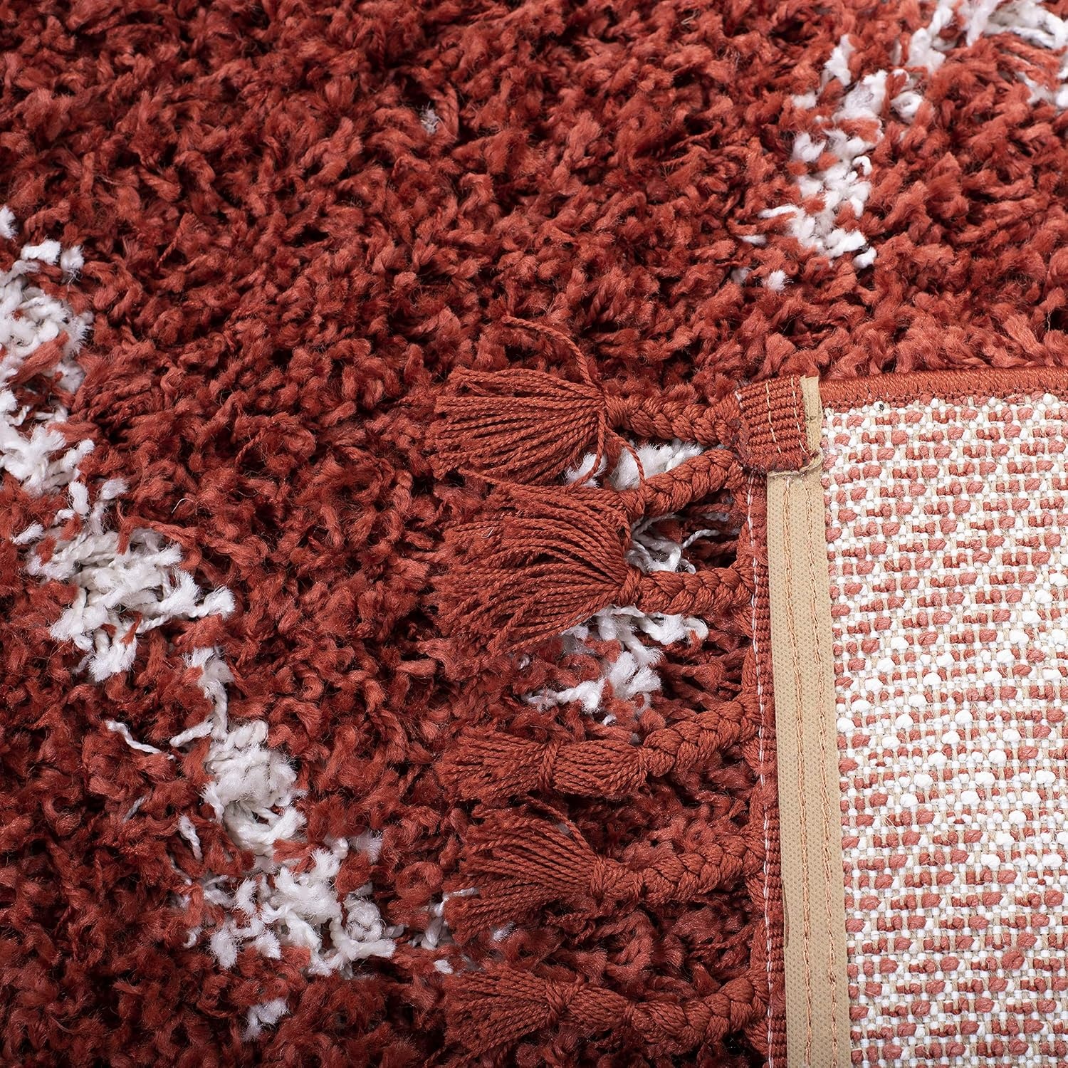 image:imageSAFAVIEH Pro Luxe Shag Collection Area Rug 9 x 12 Rust amp Creme Moroccan Boho Tassel NonShedding amp Easy Care 24inch Thick Ideal for High Traffic Areas in Living Room Bedroom PLX434P