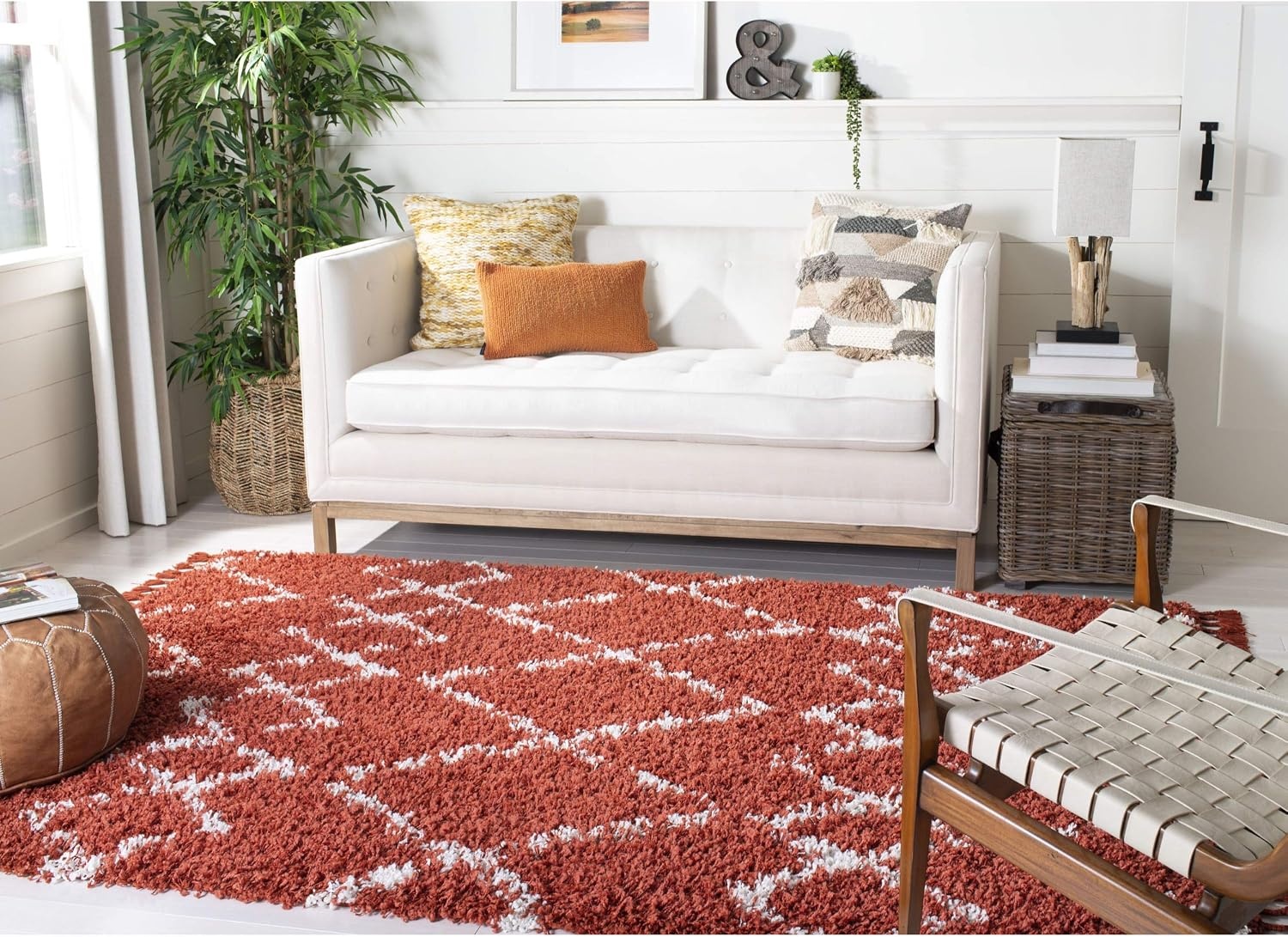 image:imageSAFAVIEH Pro Luxe Shag Collection Area Rug 9 x 12 Rust amp Creme Moroccan Boho Tassel NonShedding amp Easy Care 24inch Thick Ideal for High Traffic Areas in Living Room Bedroom PLX434P