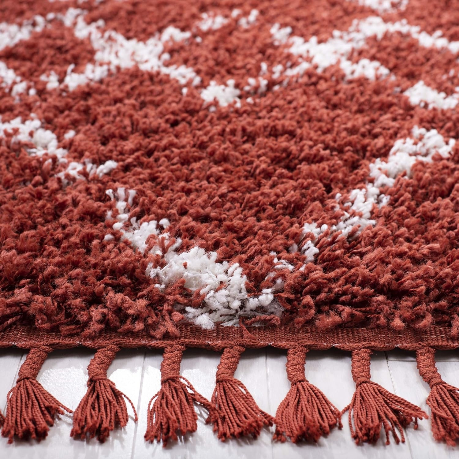 image:imageSAFAVIEH Pro Luxe Shag Collection Area Rug 9 x 12 Rust amp Creme Moroccan Boho Tassel NonShedding amp Easy Care 24inch Thick Ideal for High Traffic Areas in Living Room Bedroom PLX434P