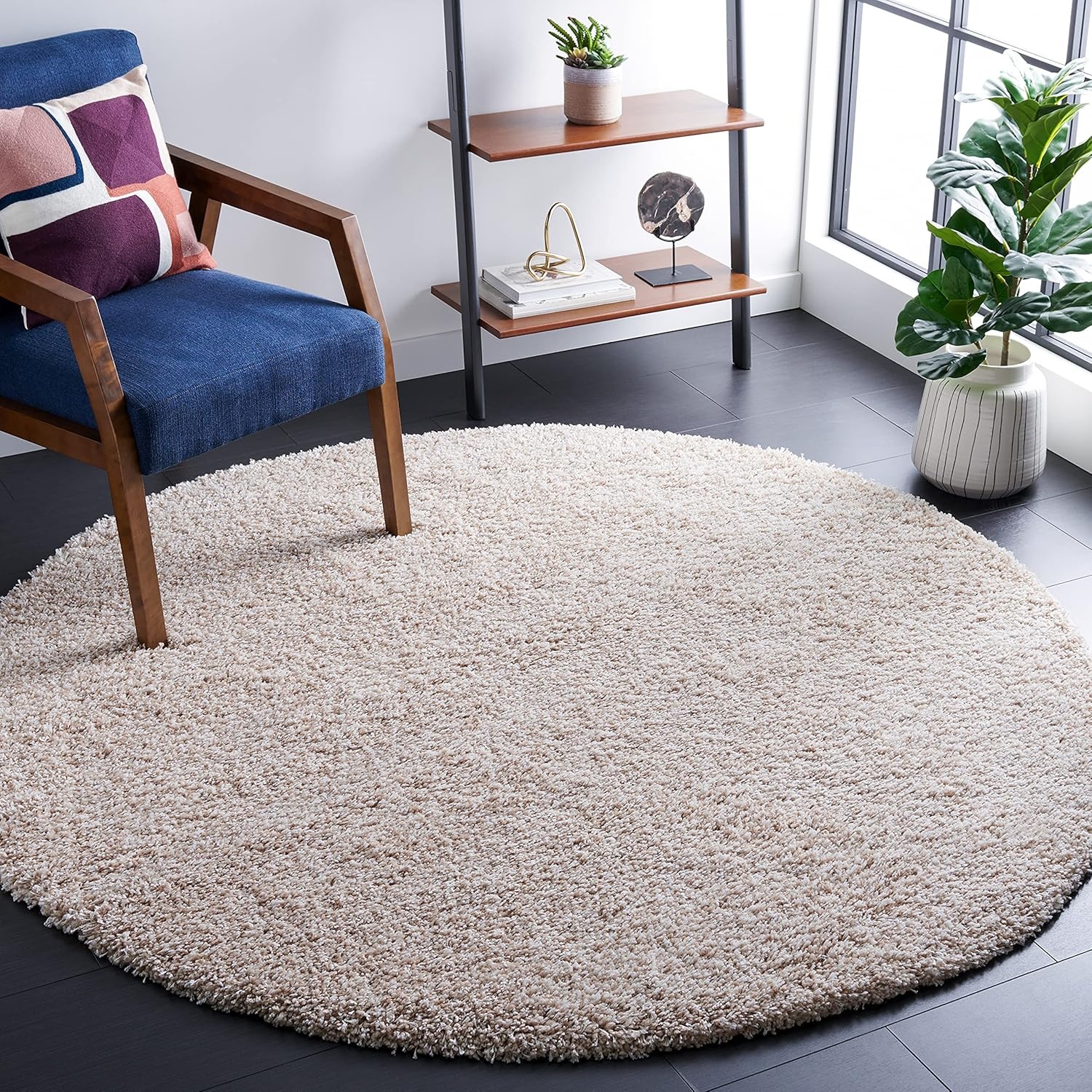 image:imageSAFAVIEH Santa Monica Shag Collection 8 x 10 Navy SGN725 Solid NonShedding Living Room Bedroom Dining Room Entryway Plush 2inch Thick Area RugBeige
