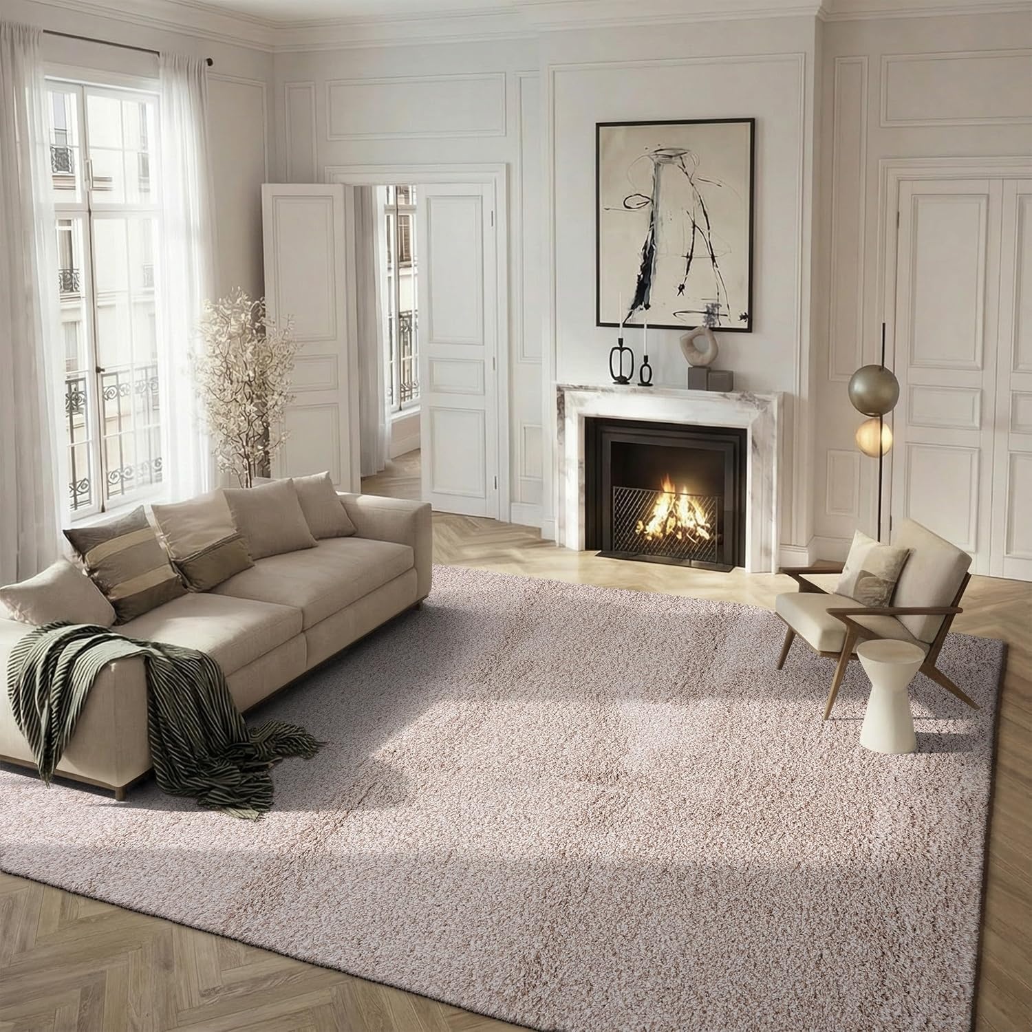 image:imageSAFAVIEH Santa Monica Shag Collection 8 x 10 Navy SGN725 Solid NonShedding Living Room Bedroom Dining Room Entryway Plush 2inch Thick Area RugBeige