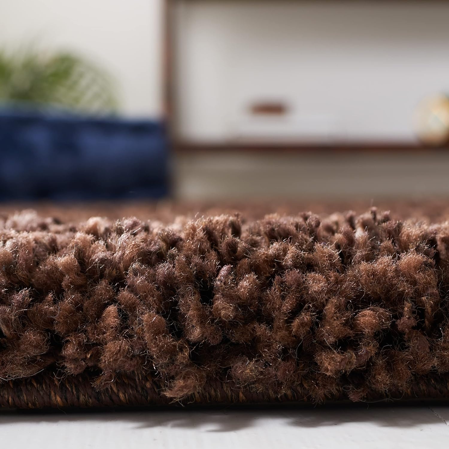 image:imageSAFAVIEH Santa Monica Shag Collection 8 x 10 Navy SGN725 Solid NonShedding Living Room Bedroom Dining Room Entryway Plush 2inch Thick Area RugBrown