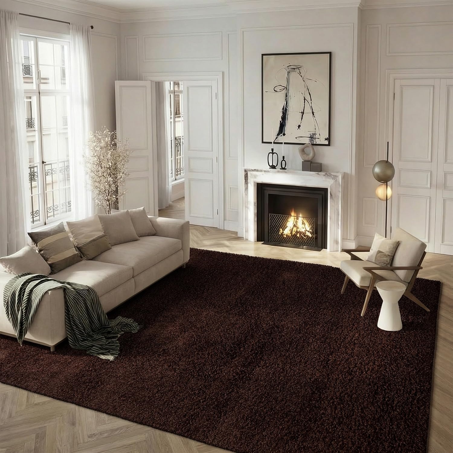 image:imageSAFAVIEH Santa Monica Shag Collection 8 x 10 Navy SGN725 Solid NonShedding Living Room Bedroom Dining Room Entryway Plush 2inch Thick Area RugBrown
