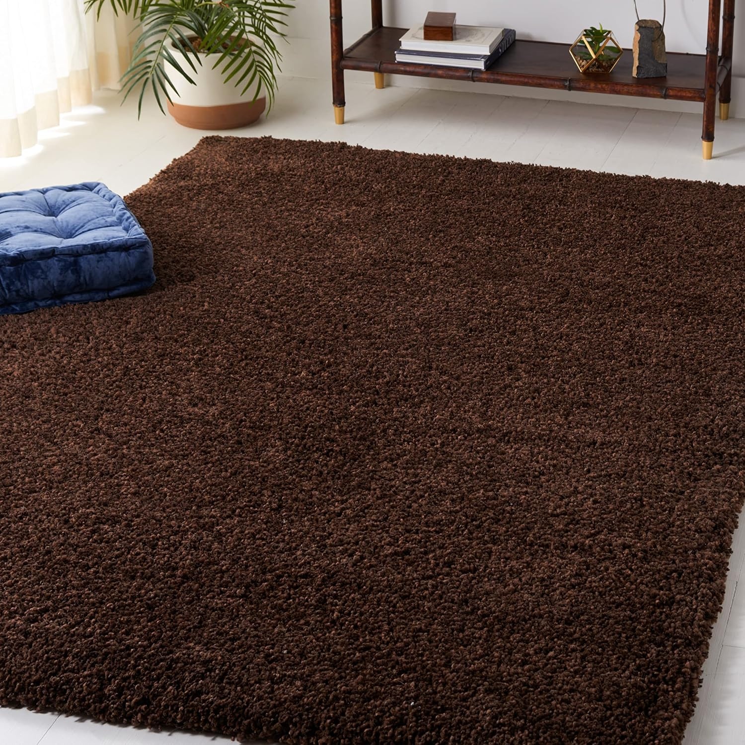 image:imageSAFAVIEH Santa Monica Shag Collection 8 x 10 Navy SGN725 Solid NonShedding Living Room Bedroom Dining Room Entryway Plush 2inch Thick Area RugBrown