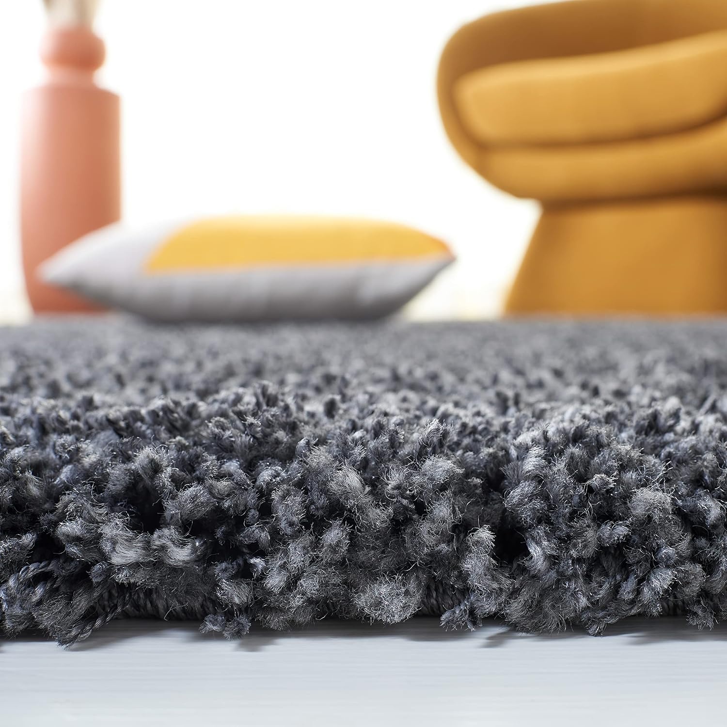 image:imageSAFAVIEH Santa Monica Shag Collection 8 x 10 Navy SGN725 Solid NonShedding Living Room Bedroom Dining Room Entryway Plush 2inch Thick Area RugDark Grey