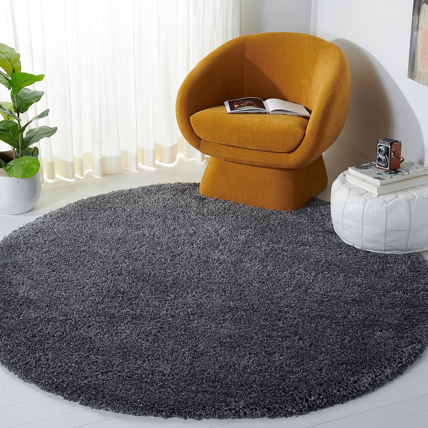 image:imageSAFAVIEH Santa Monica Shag Collection 8 x 10 Navy SGN725 Solid NonShedding Living Room Bedroom Dining Room Entryway Plush 2inch Thick Area RugDark Grey