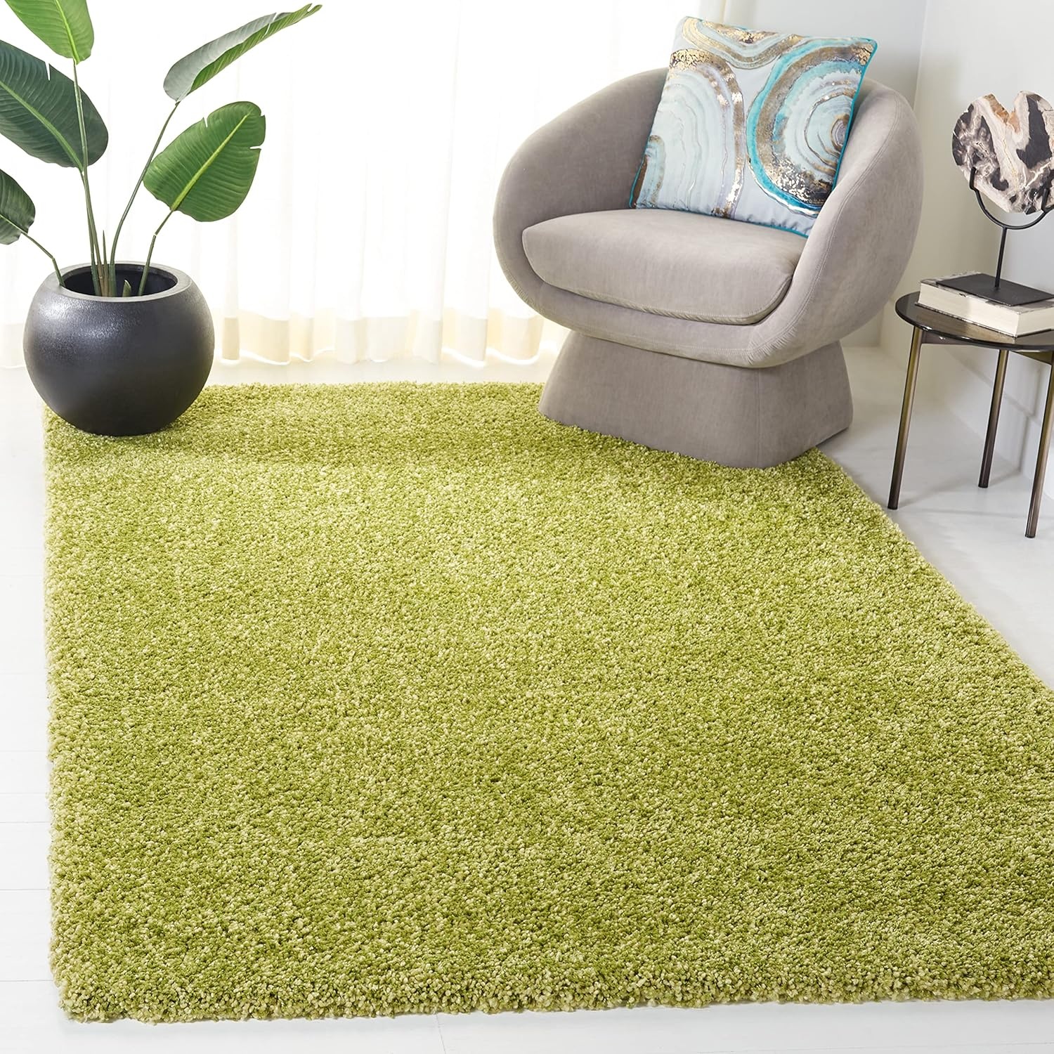 image:imageSAFAVIEH Santa Monica Shag Collection 8 x 10 Navy SGN725 Solid NonShedding Living Room Bedroom Dining Room Entryway Plush 2inch Thick Area RugGreen