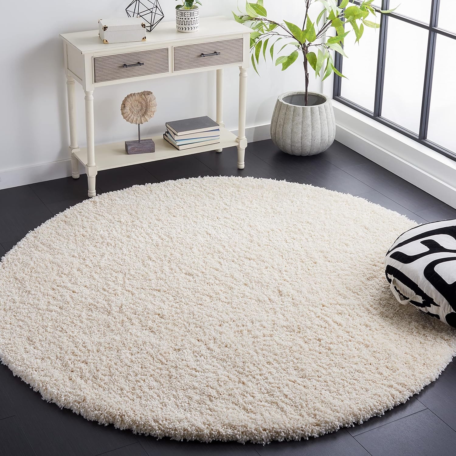 image:imageSAFAVIEH Santa Monica Shag Collection 8 x 10 Navy SGN725 Solid NonShedding Living Room Bedroom Dining Room Entryway Plush 2inch Thick Area RugIvory