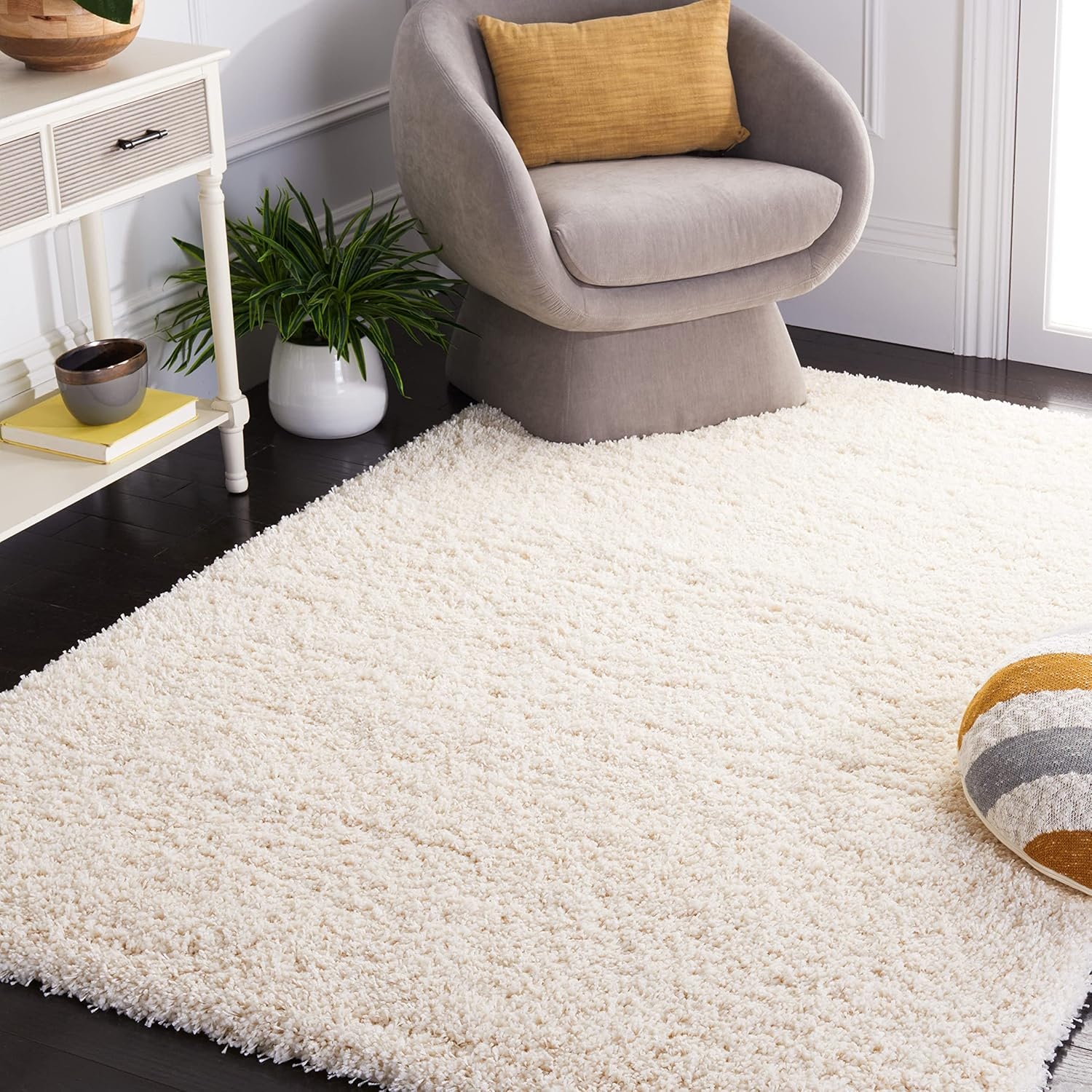 image:imageSAFAVIEH Santa Monica Shag Collection 8 x 10 Navy SGN725 Solid NonShedding Living Room Bedroom Dining Room Entryway Plush 2inch Thick Area RugIvory
