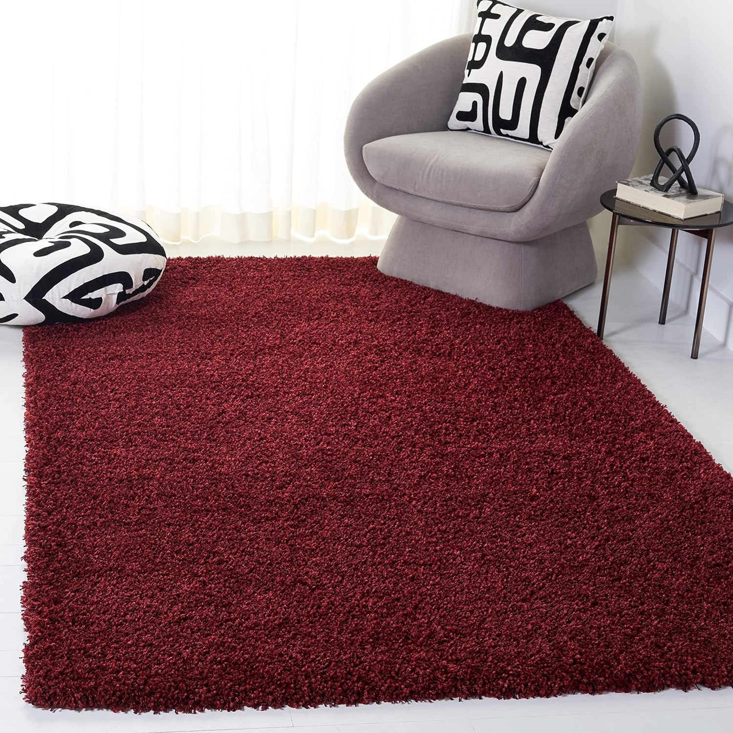 image:imageSAFAVIEH Santa Monica Shag Collection 8 x 10 Navy SGN725 Solid NonShedding Living Room Bedroom Dining Room Entryway Plush 2inch Thick Area RugMaroon