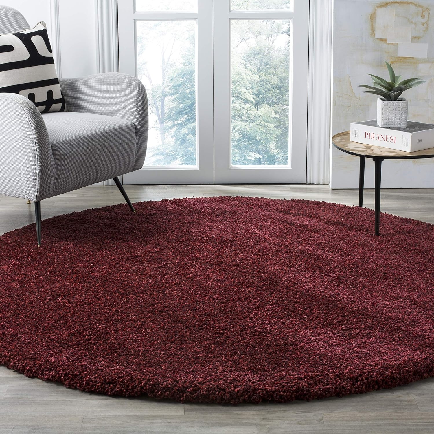 image:imageSAFAVIEH Santa Monica Shag Collection 8 x 10 Navy SGN725 Solid NonShedding Living Room Bedroom Dining Room Entryway Plush 2inch Thick Area RugMaroon