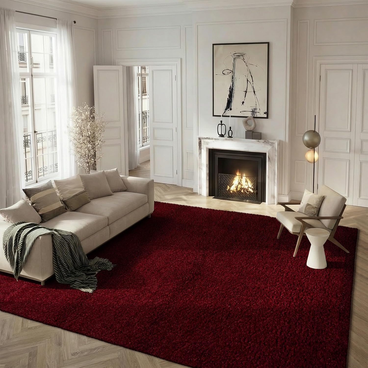 image:imageSAFAVIEH Santa Monica Shag Collection 8 x 10 Navy SGN725 Solid NonShedding Living Room Bedroom Dining Room Entryway Plush 2inch Thick Area RugMaroon
