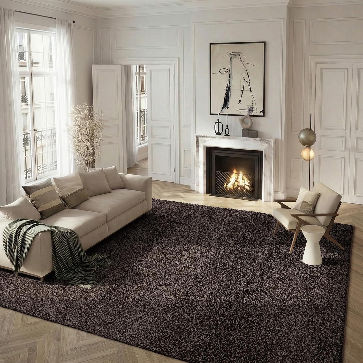 image:imageSAFAVIEH Santa Monica Shag Collection 8 x 10 Navy SGN725 Solid NonShedding Living Room Bedroom Dining Room Entryway Plush 2inch Thick Area RugMushroom