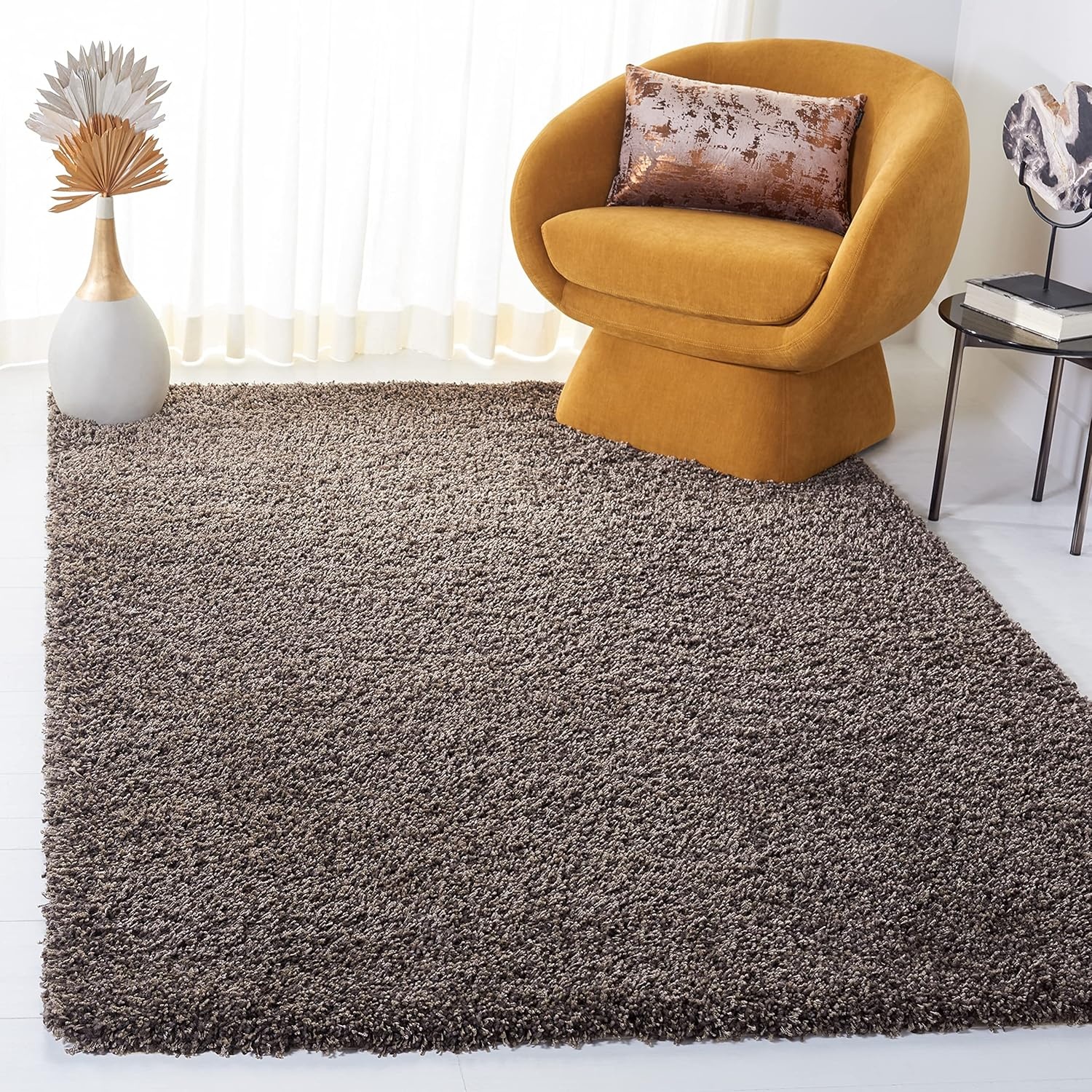 image:imageSAFAVIEH Santa Monica Shag Collection 8 x 10 Navy SGN725 Solid NonShedding Living Room Bedroom Dining Room Entryway Plush 2inch Thick Area RugMushroom