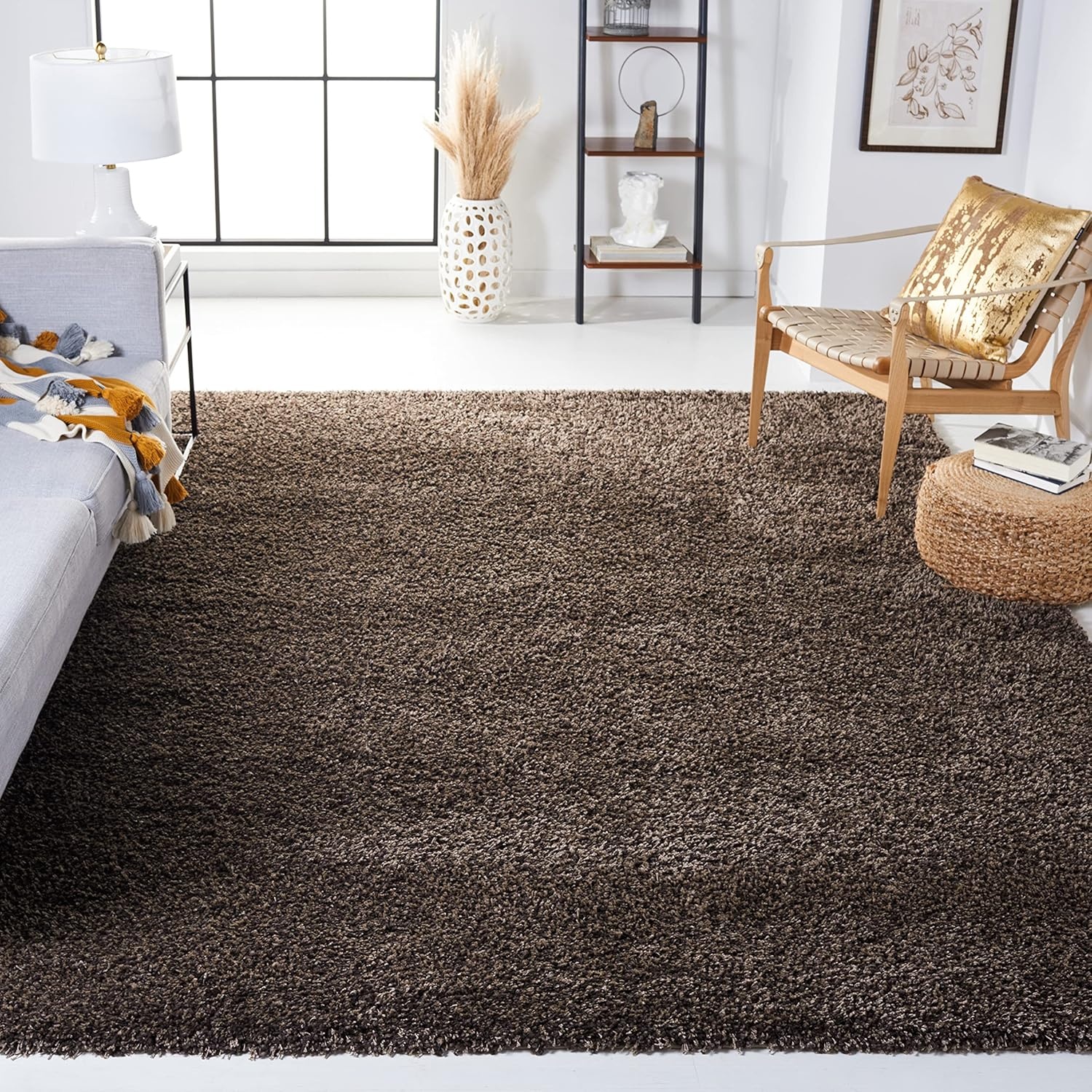 image:imageSAFAVIEH Santa Monica Shag Collection 8 x 10 Navy SGN725 Solid NonShedding Living Room Bedroom Dining Room Entryway Plush 2inch Thick Area RugMushroom