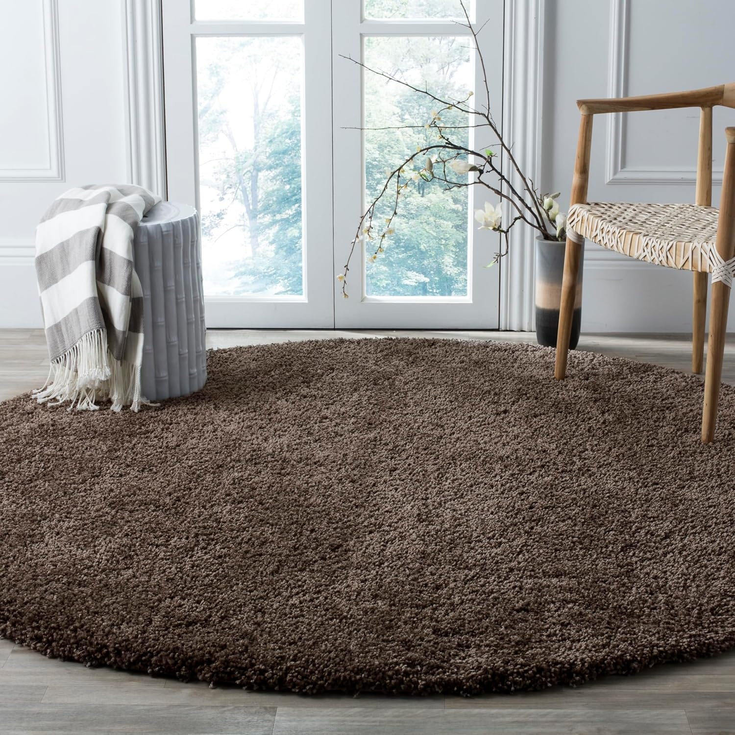 image:imageSAFAVIEH Santa Monica Shag Collection 8 x 10 Navy SGN725 Solid NonShedding Living Room Bedroom Dining Room Entryway Plush 2inch Thick Area RugMushroom