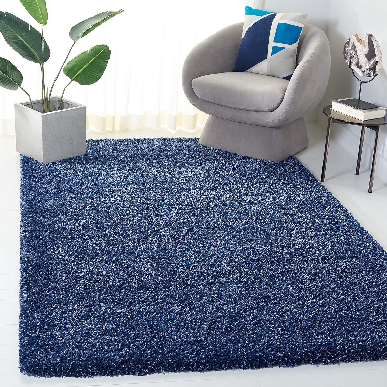 image:imageSAFAVIEH Santa Monica Shag Collection 8 x 10 Navy SGN725 Solid NonShedding Living Room Bedroom Dining Room Entryway Plush 2inch Thick Area RugNavy